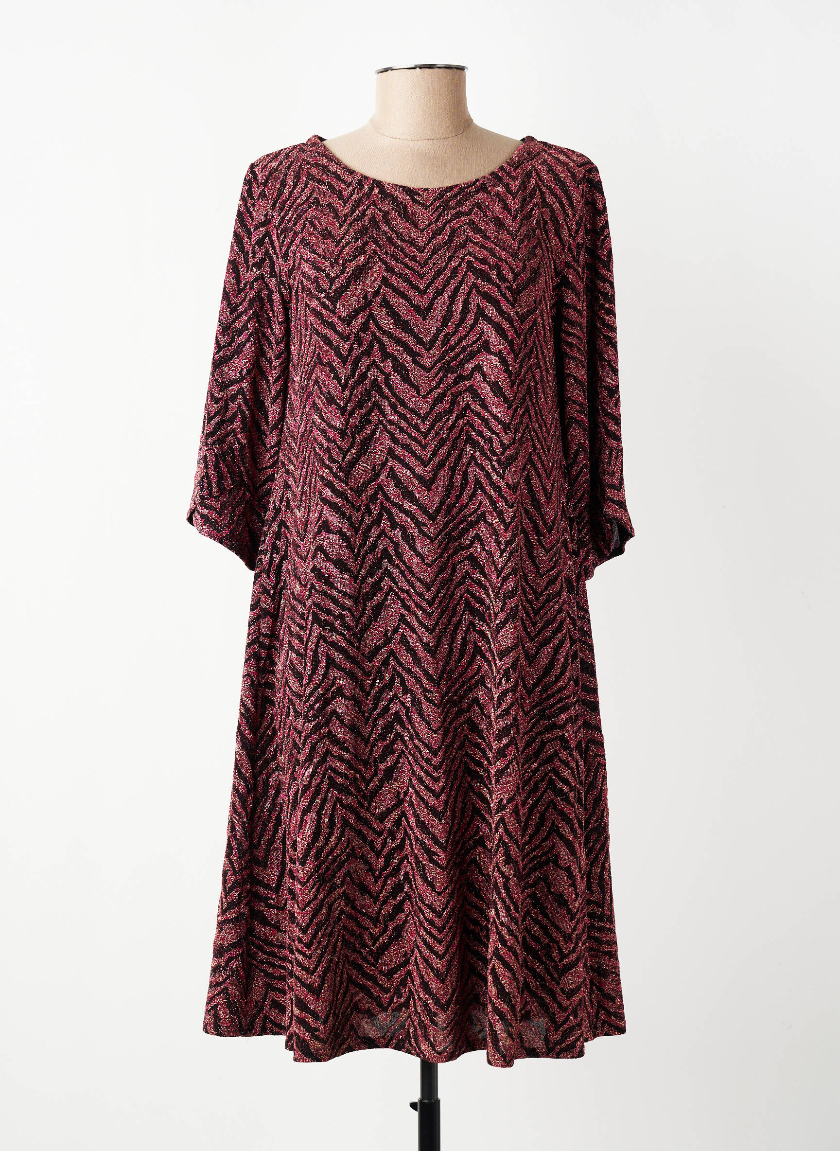 Rochie midi croială fluidă mâneci 3/4 roz GEVANA femeie