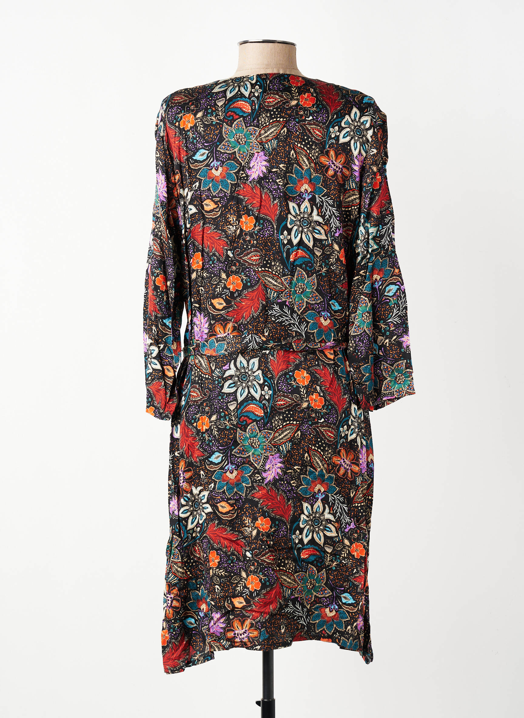 Rochie midi imprimeu floral mâneci lungi negru GEVANA femeie