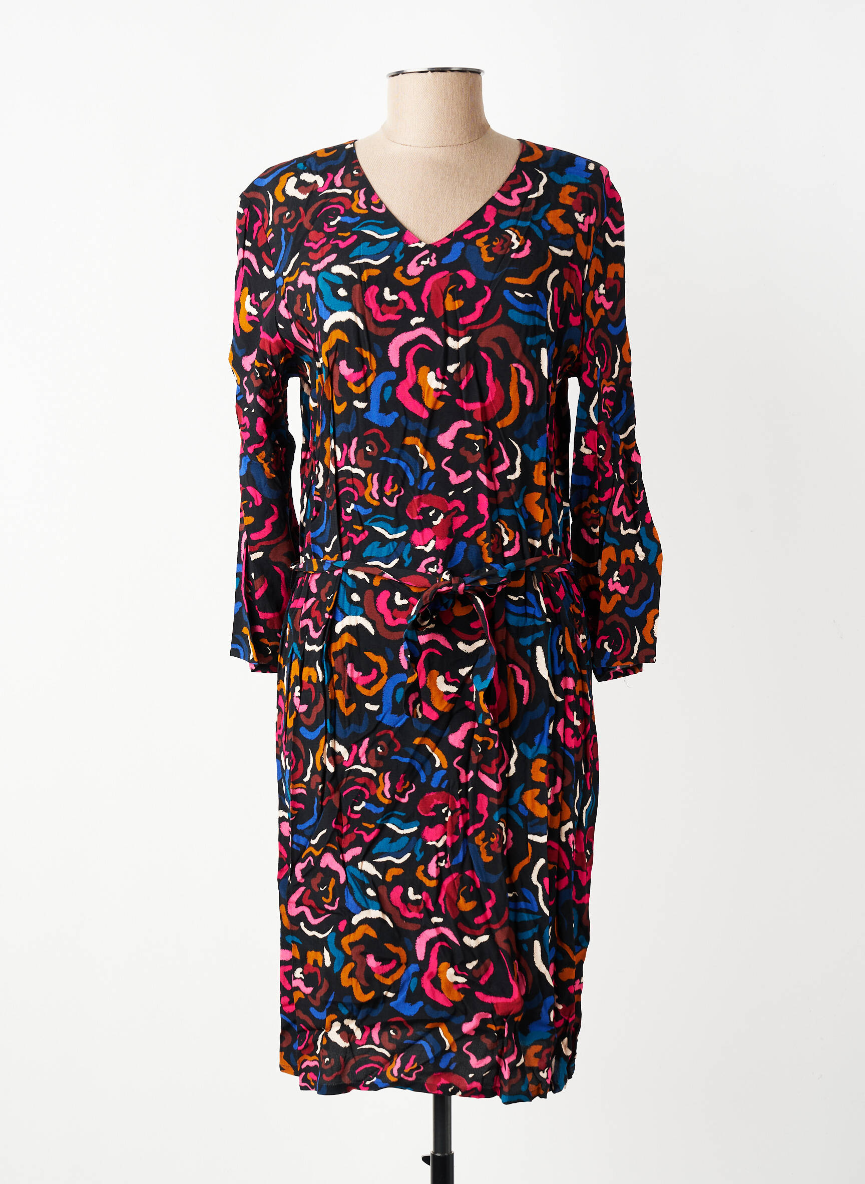 Rochie midi mâneci 3/4 mâneci 3/4 negru GEVANA femeie
