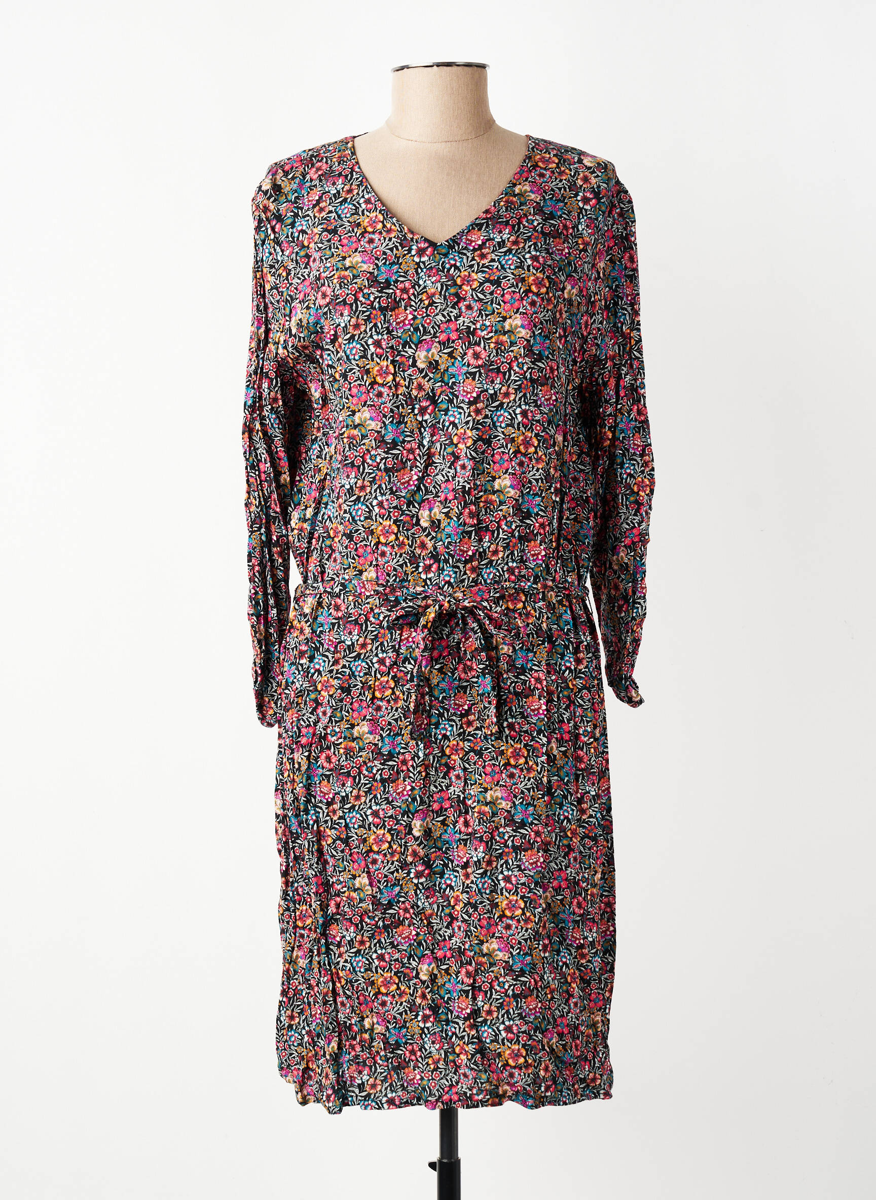 Rochie midi imprimeu floral mâneci lungi negru GEVANA femeie