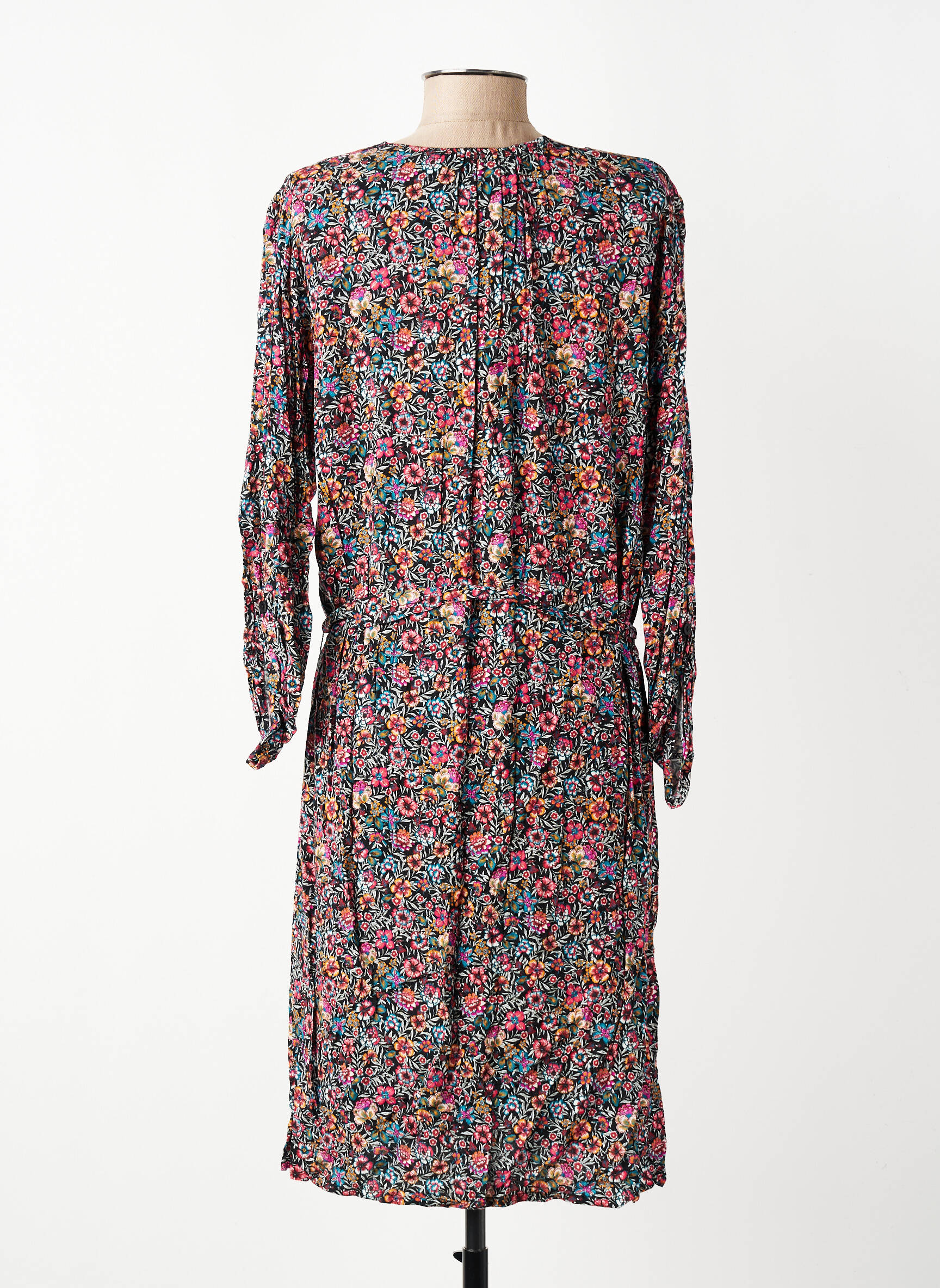 Rochie midi imprimeu floral mâneci lungi negru GEVANA femeie