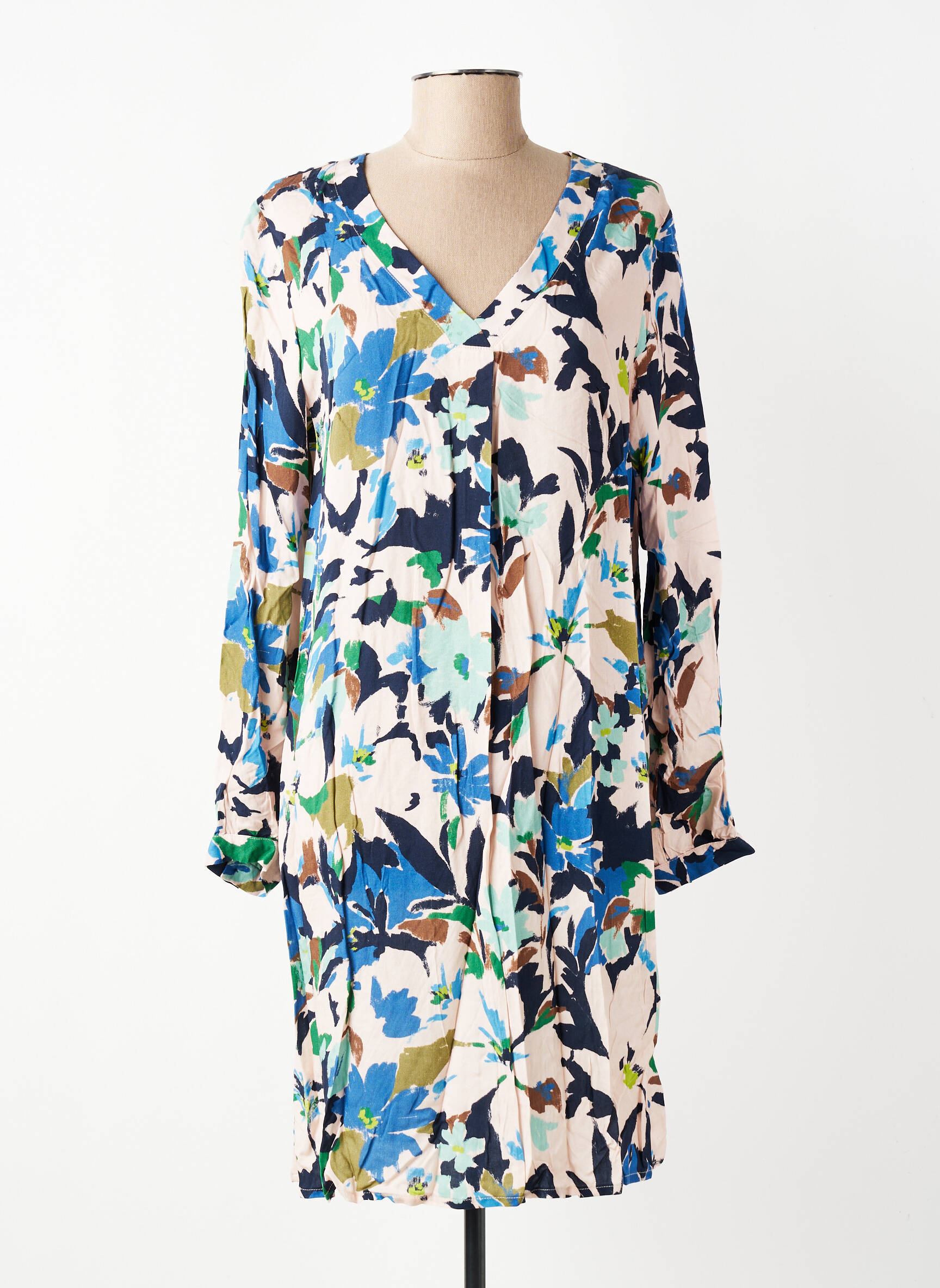 Rochie midi imprimeu floral mâneci lungi albastru GEVANA femeie