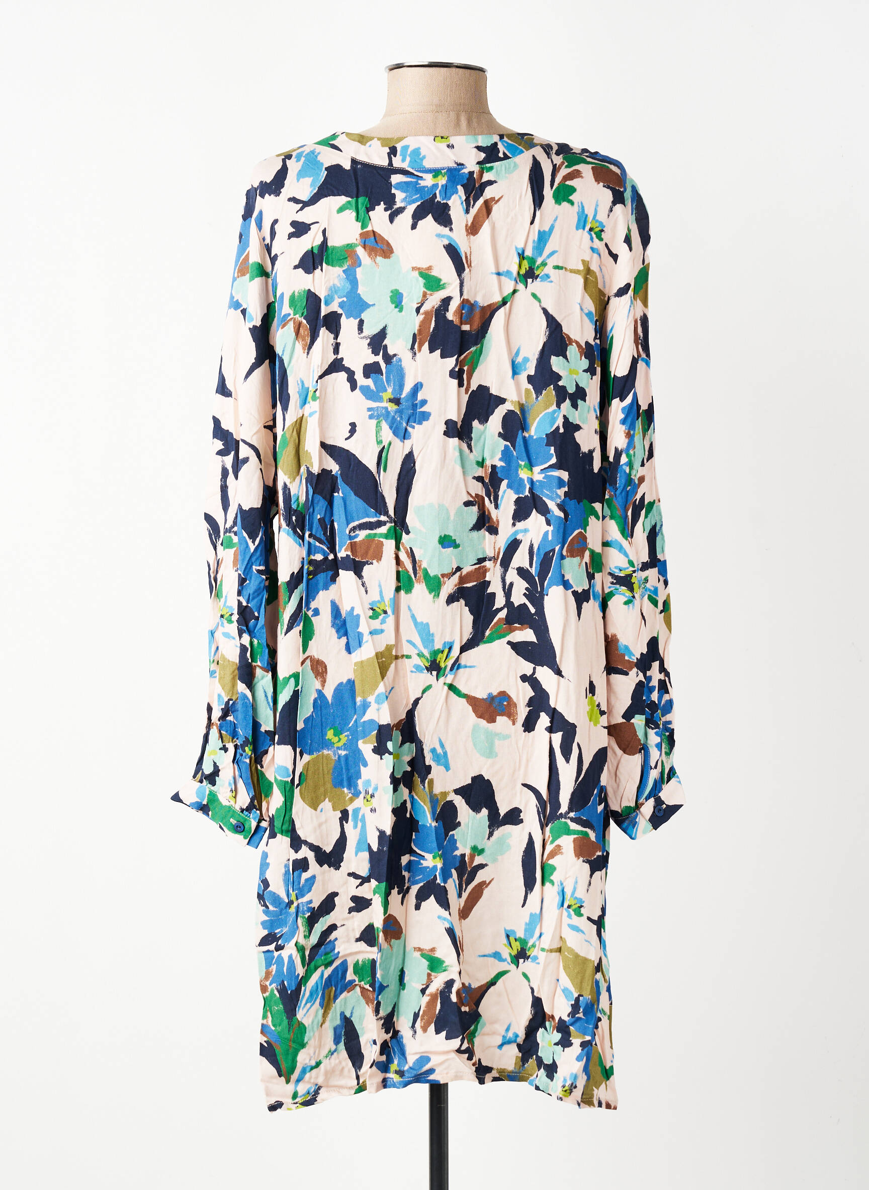 Rochie midi imprimeu floral mâneci lungi albastru GEVANA femeie