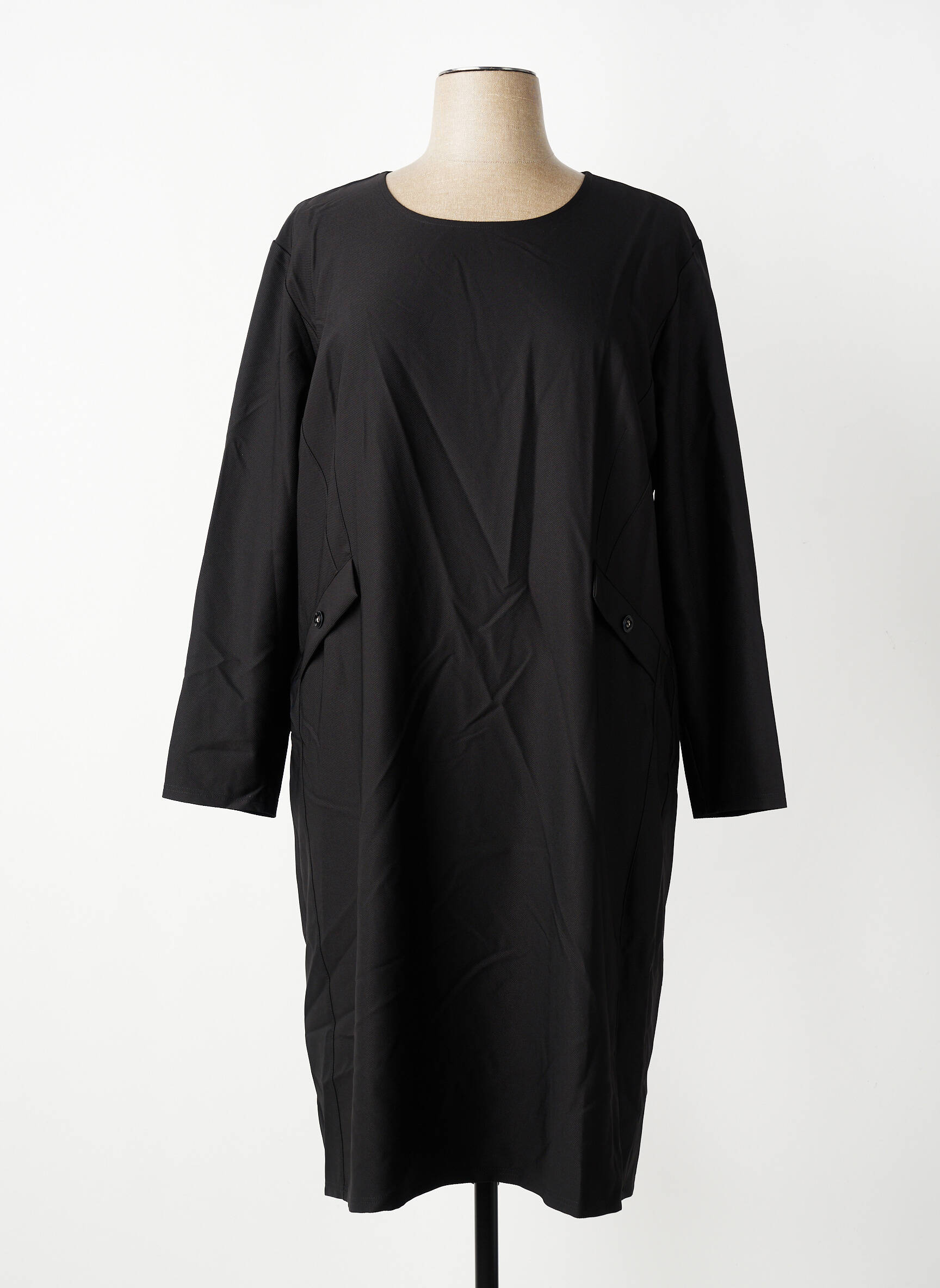Rochie midi țesătură crep mâneci lungi negru GEVANA femeie
