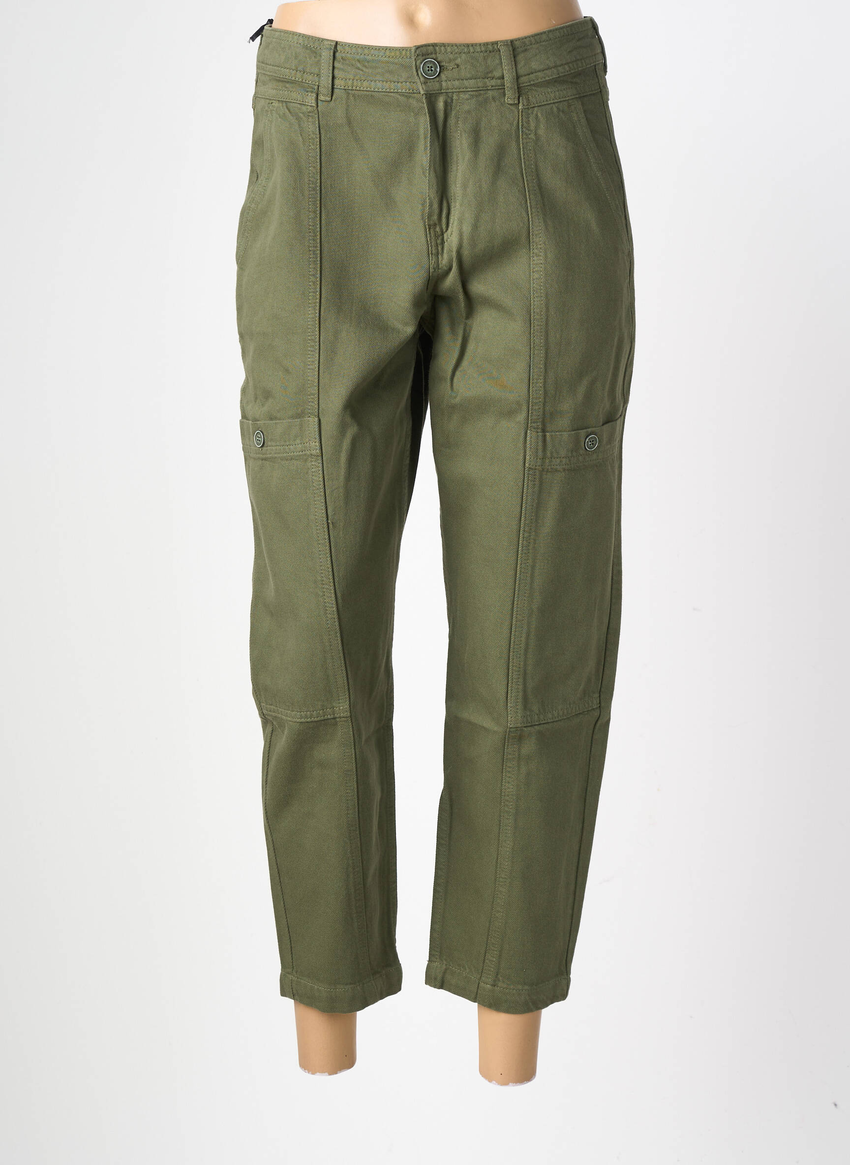 Pantalon 7/8 închidere cu fermoar sub clapetă cu nasturi mărime normală verde FIVE femeie