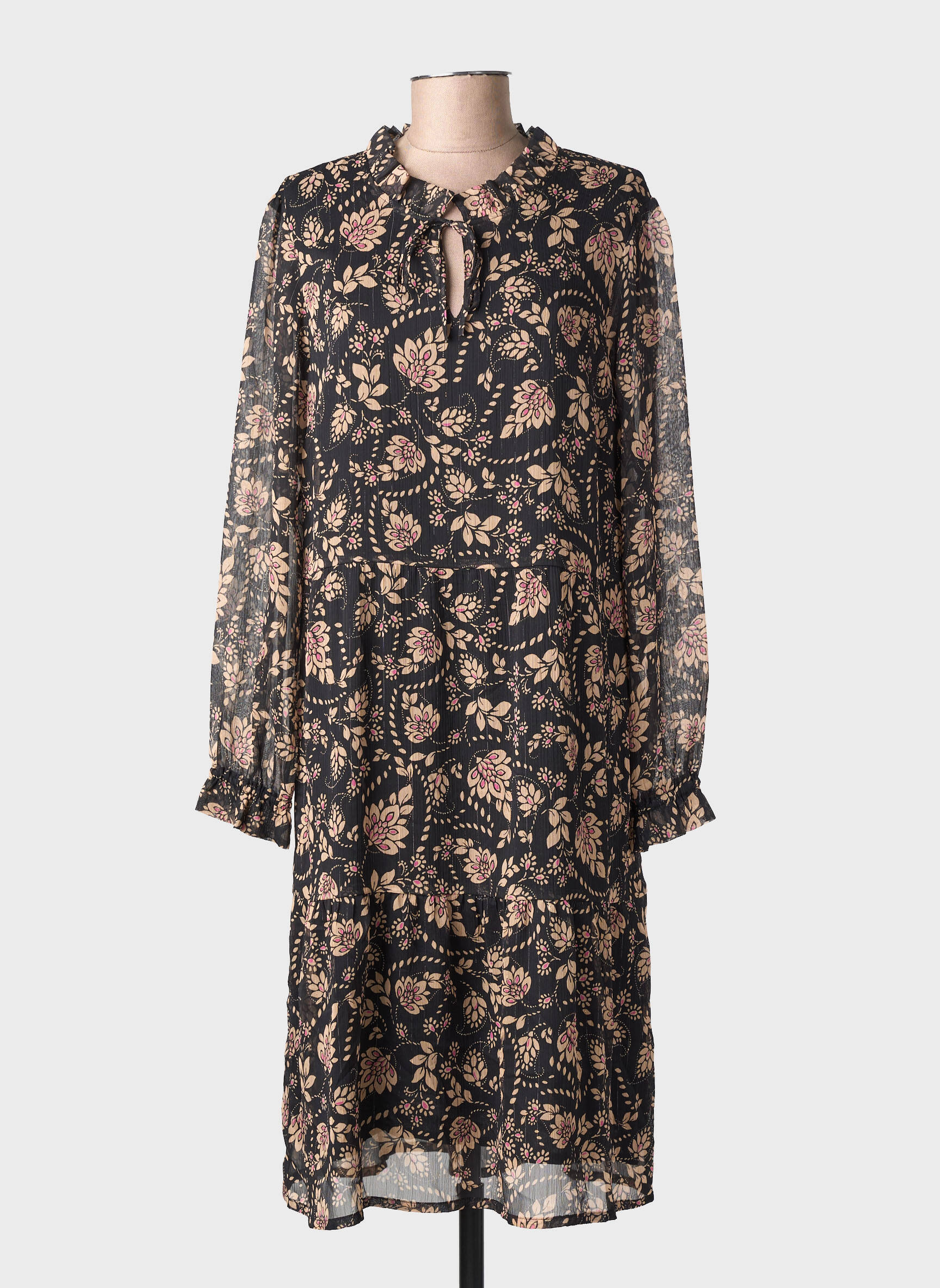 Rochie midi imprimeu fantezie mâneci lungi negru GEVANA femeie
