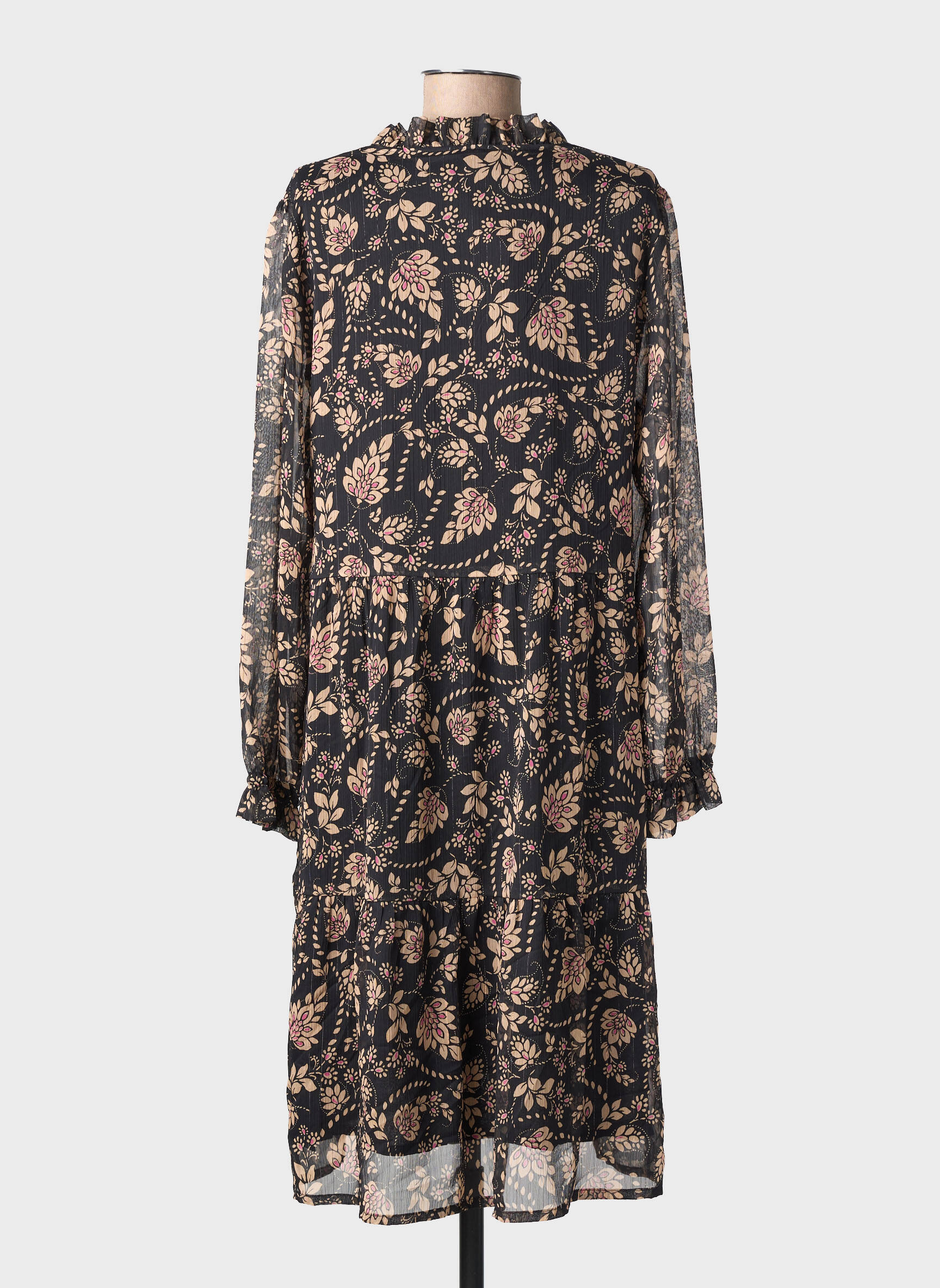 Rochie midi imprimeu fantezie mâneci lungi negru GEVANA femeie