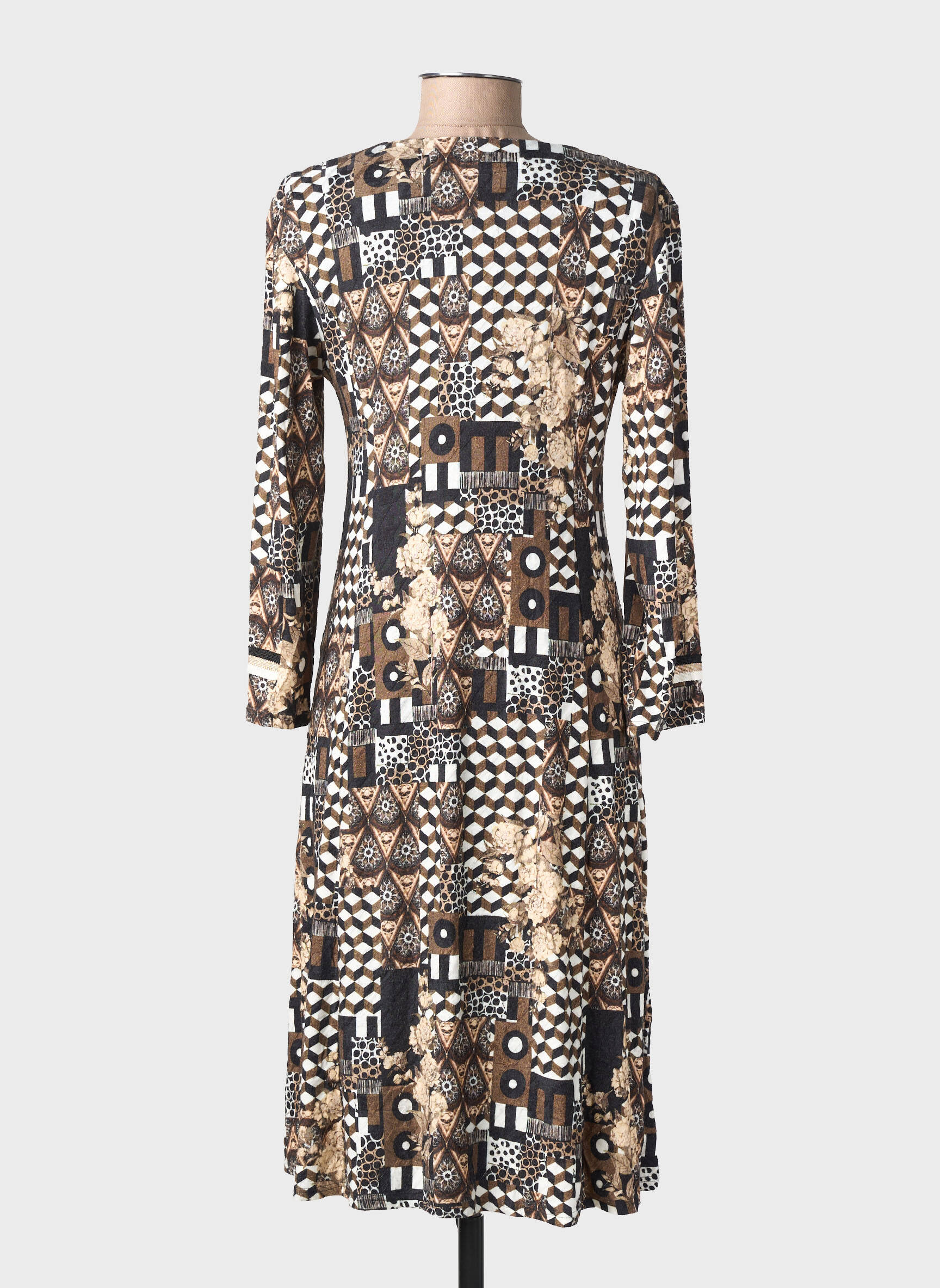 Rochie midi imprimeu fantezie mâneci lungi negru GEVANA femeie