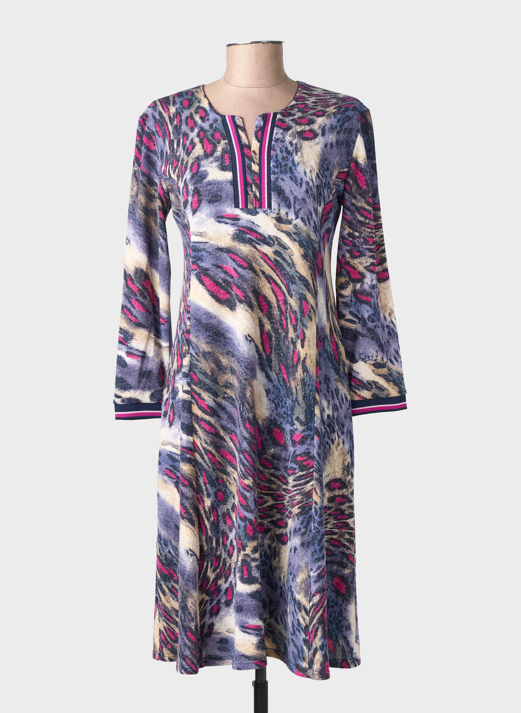 Rochie midi imprimeu fantezie mâneci lungi albastru GEVANA femeie