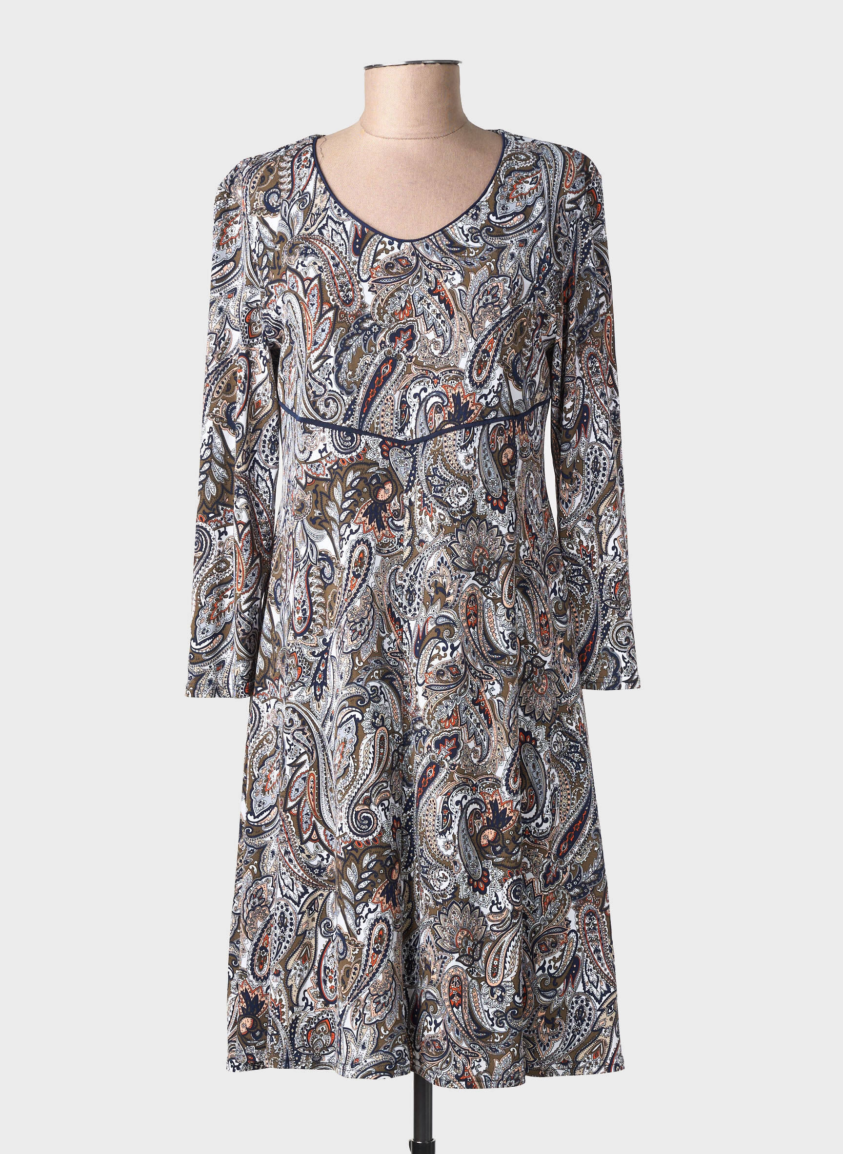Rochie midi imprimeu fantezie mâneci lungi albastru GEVANA femeie