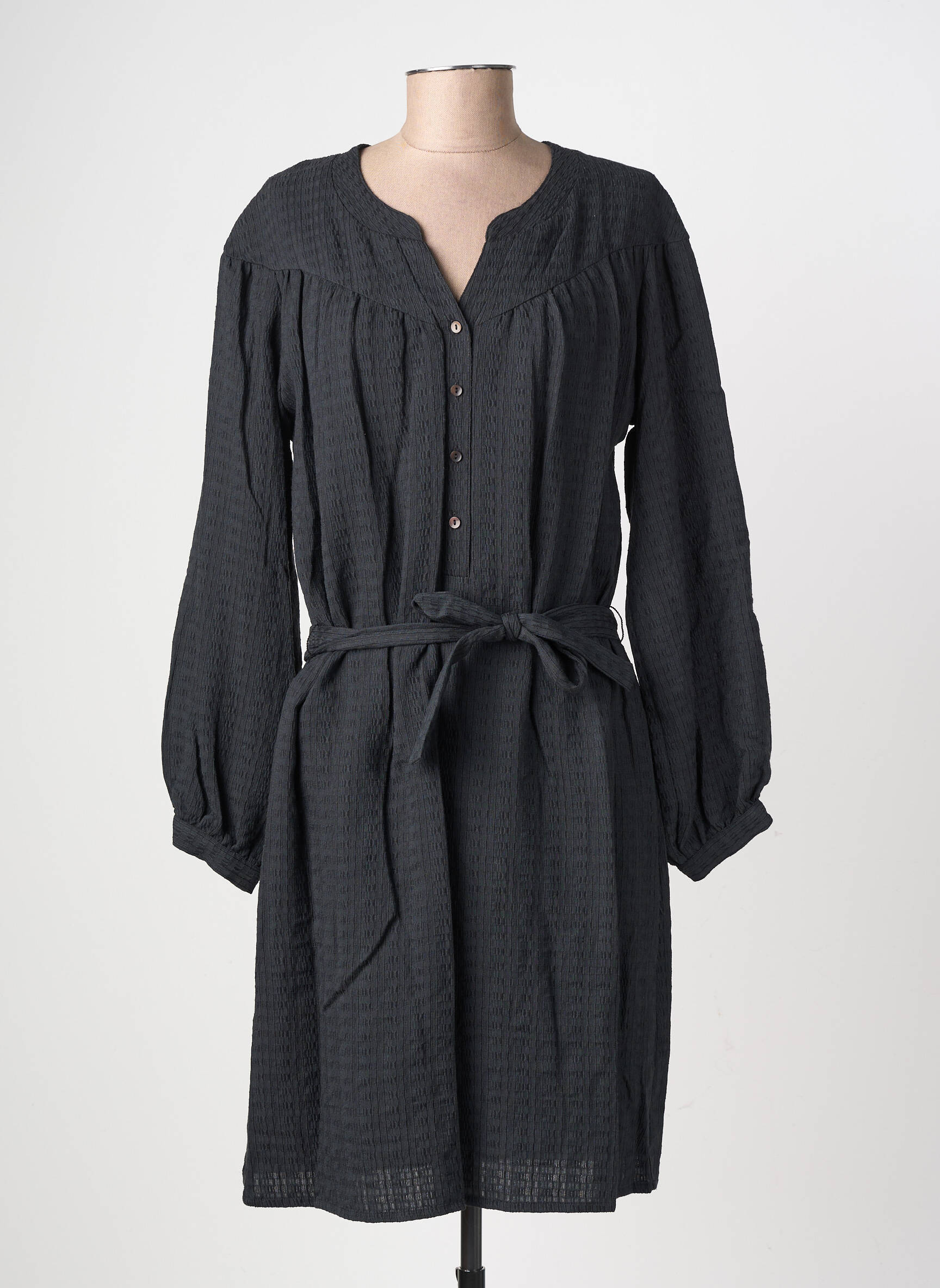 Rochie midi țesătură crep mâneci lungi negru GEVANA femeie