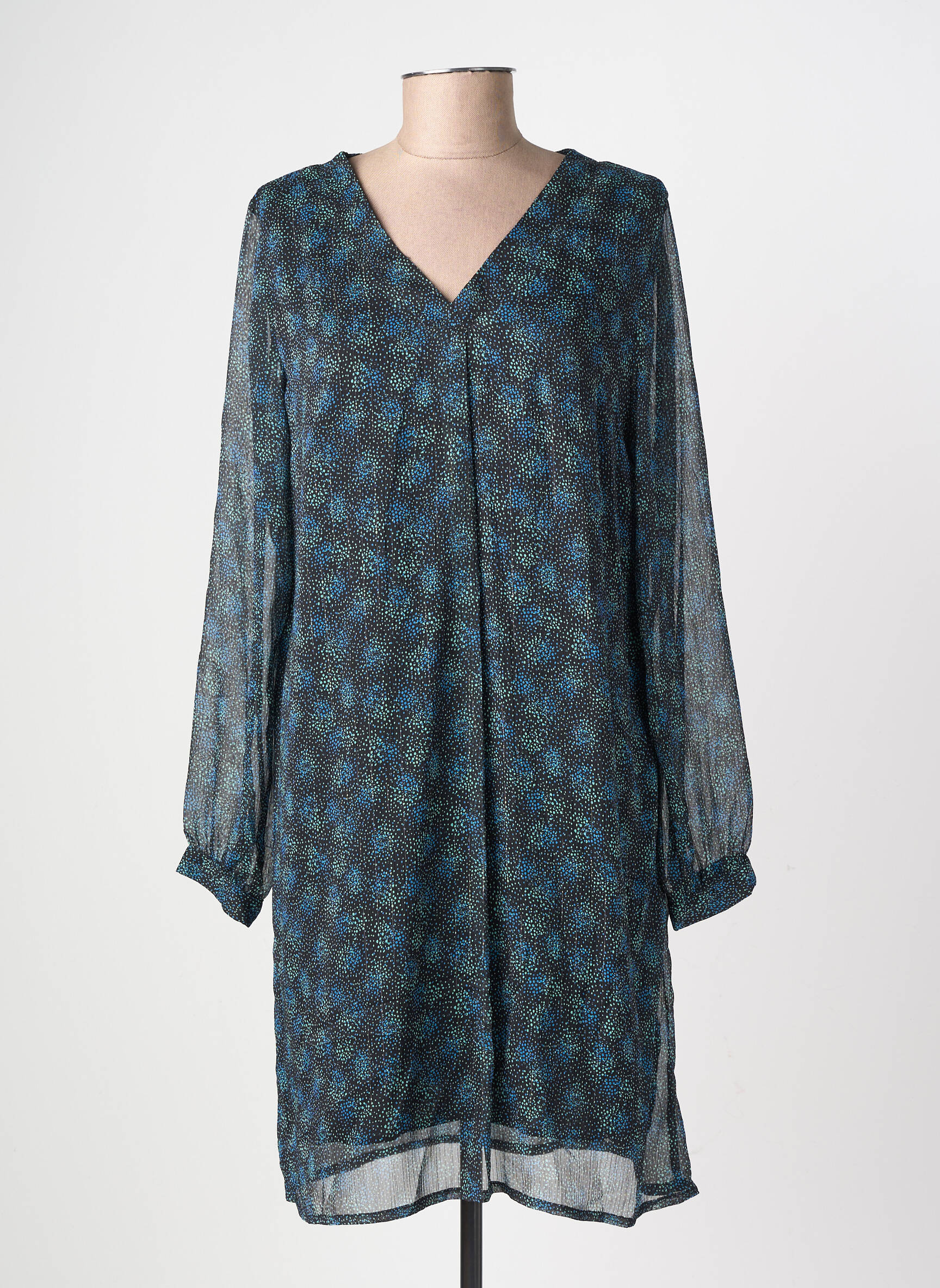 Rochie midi imprimeu fantezie mâneci lungi negru GEVANA femeie