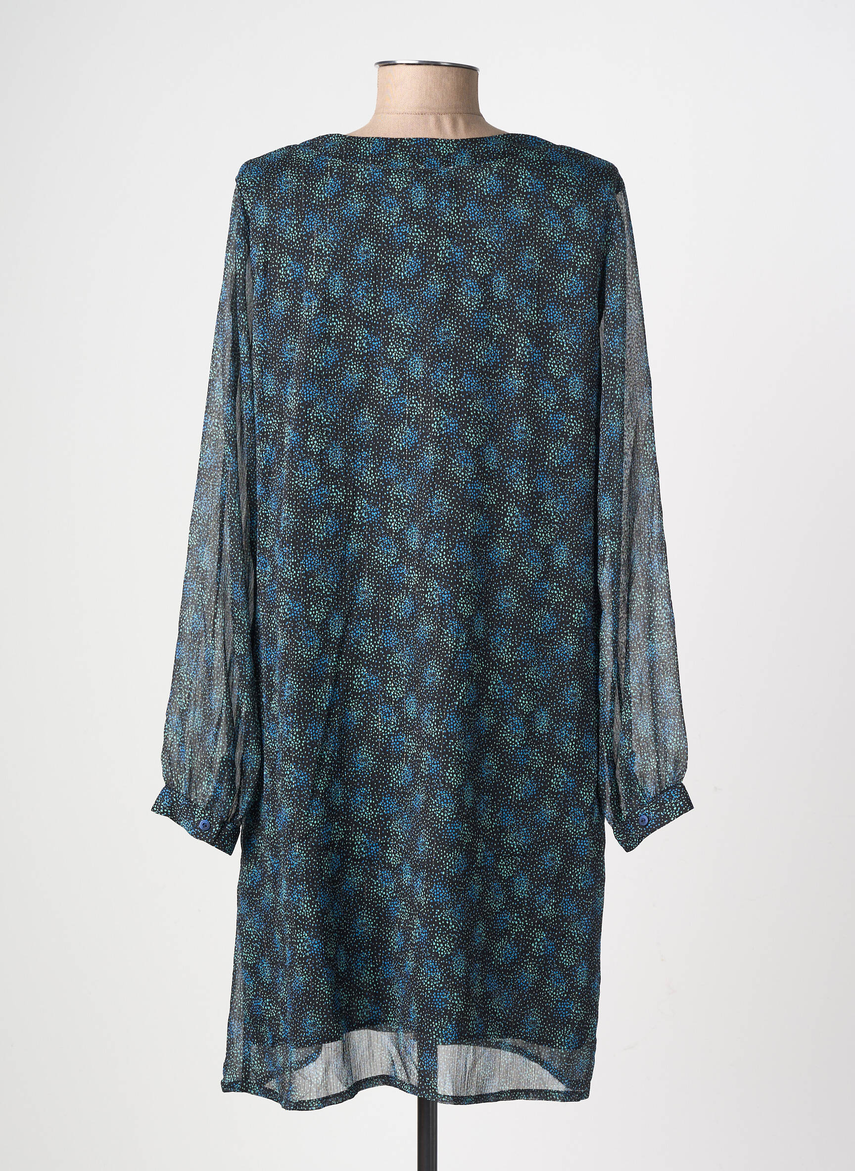 Rochie midi imprimeu fantezie mâneci lungi negru GEVANA femeie