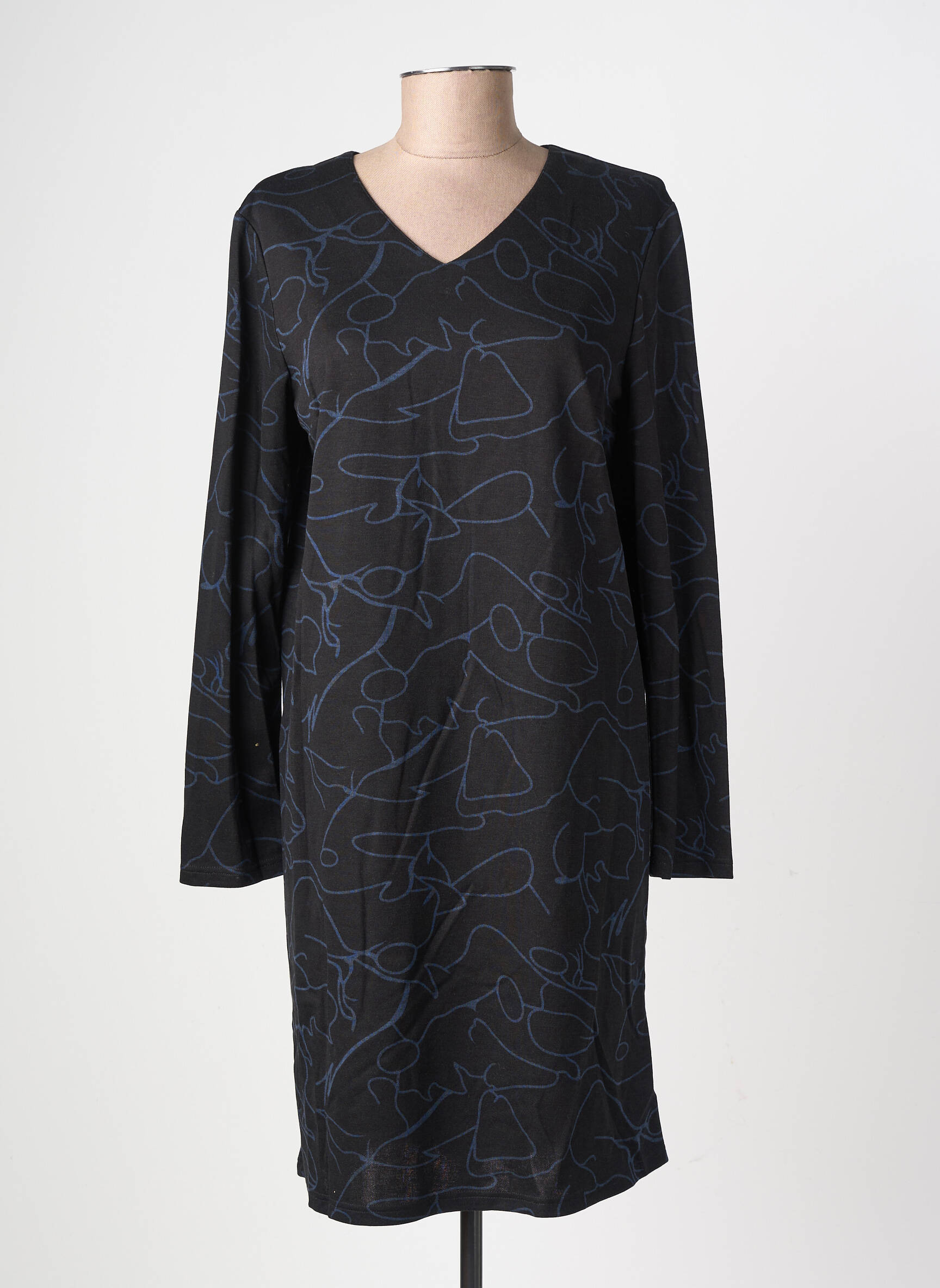 Rochie midi imprimeu fantezie mâneci lungi negru GEVANA femeie