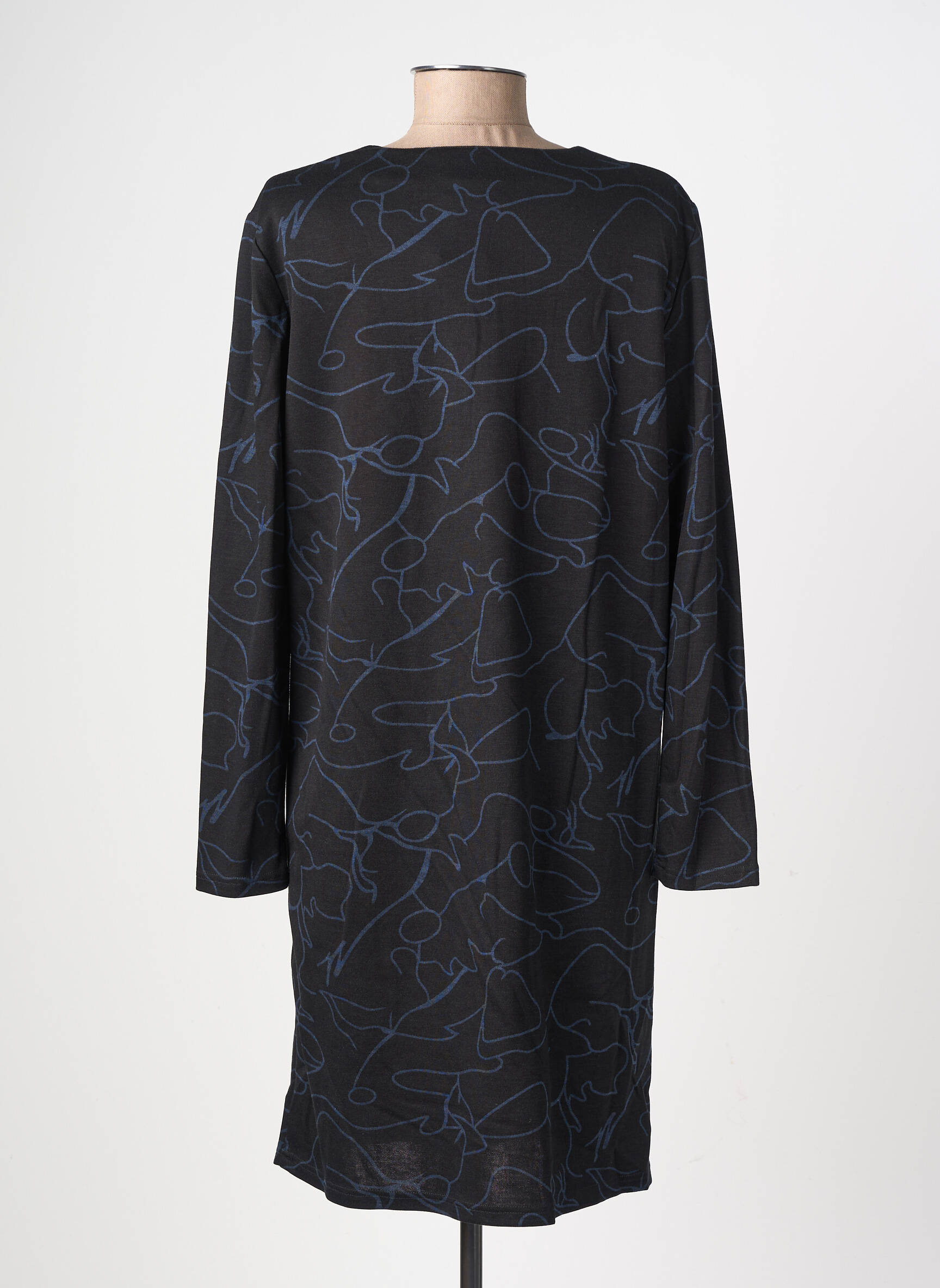 Rochie midi imprimeu fantezie mâneci lungi negru GEVANA femeie
