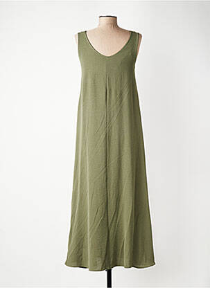 Rochie lungă croială evazată fără mâneci verde GEVANA femeie