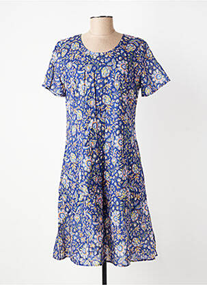 Rochie midi imprimeu floral mâneci scurte albastru GEVANA femeie
