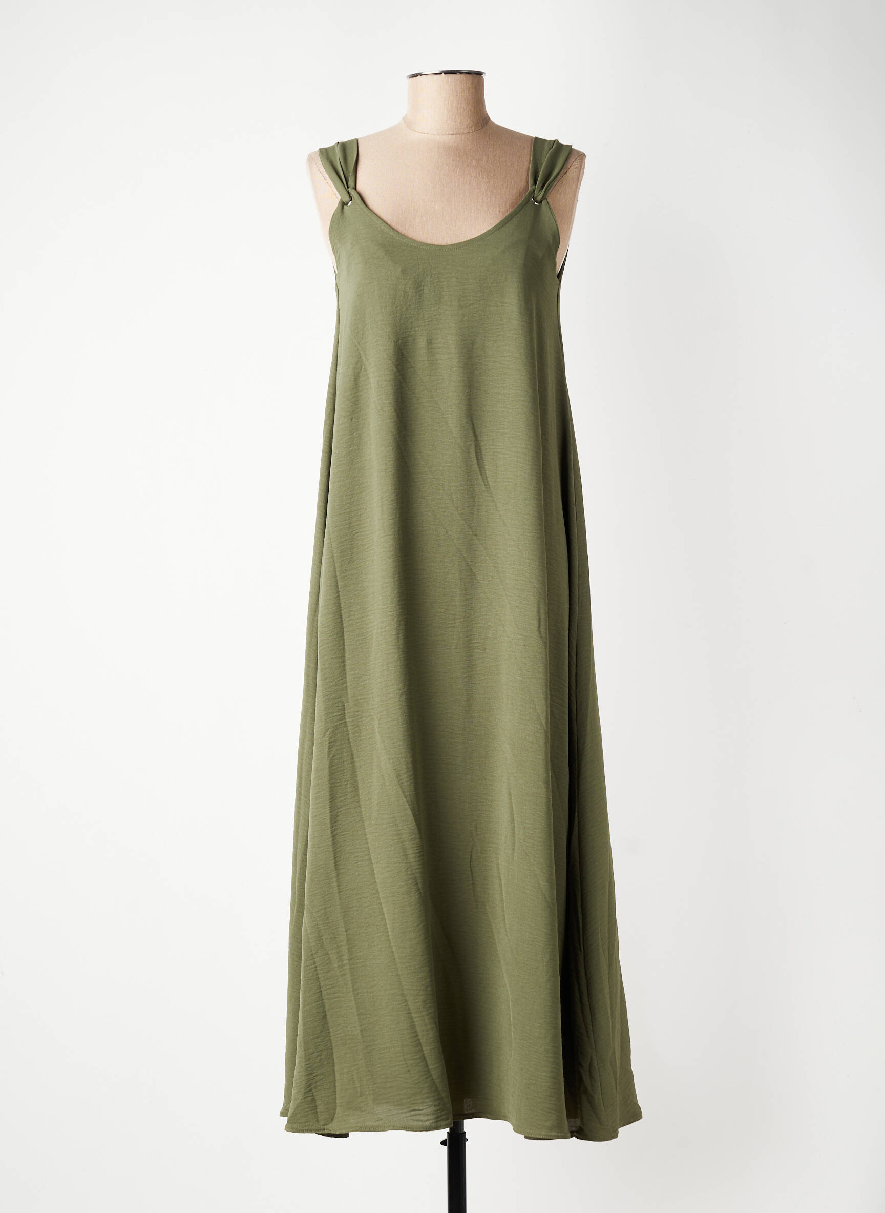Rochie lungă croială evazată fără mâneci verde GEVANA femeie