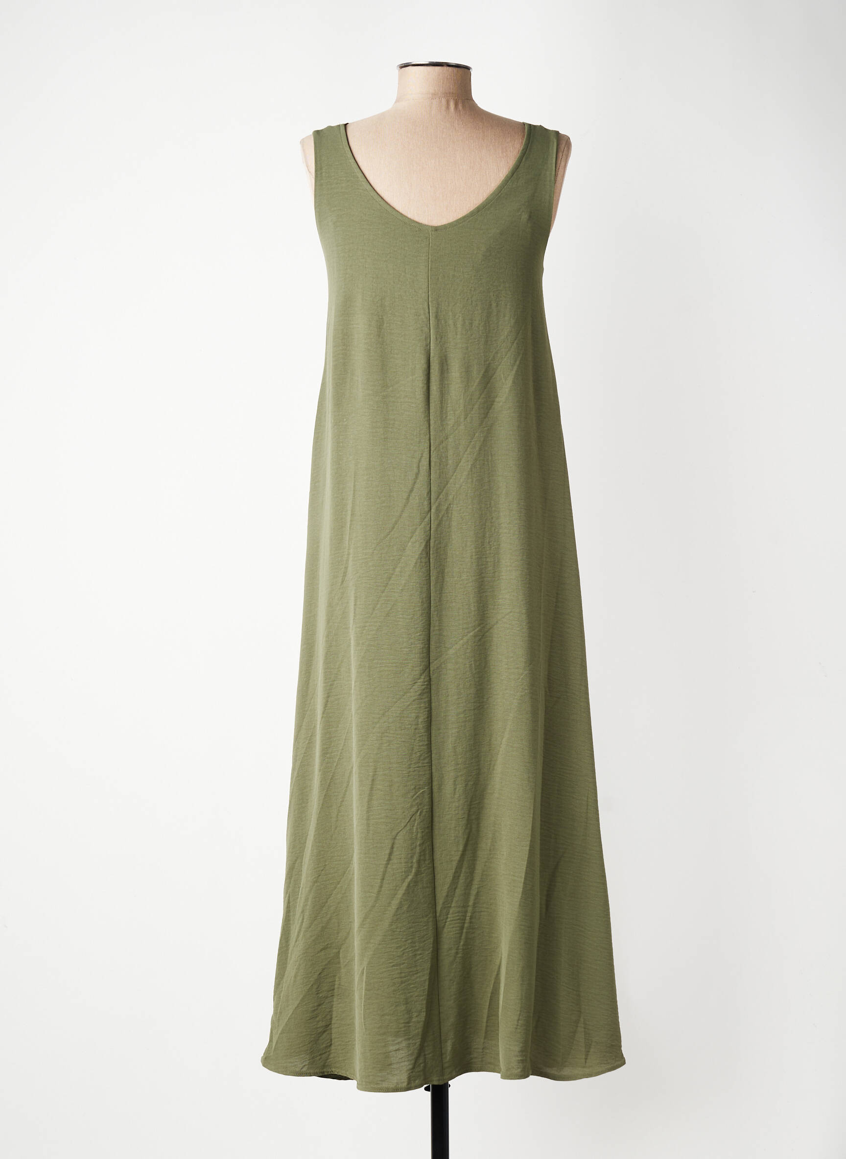 Rochie lungă croială evazată fără mâneci verde GEVANA femeie