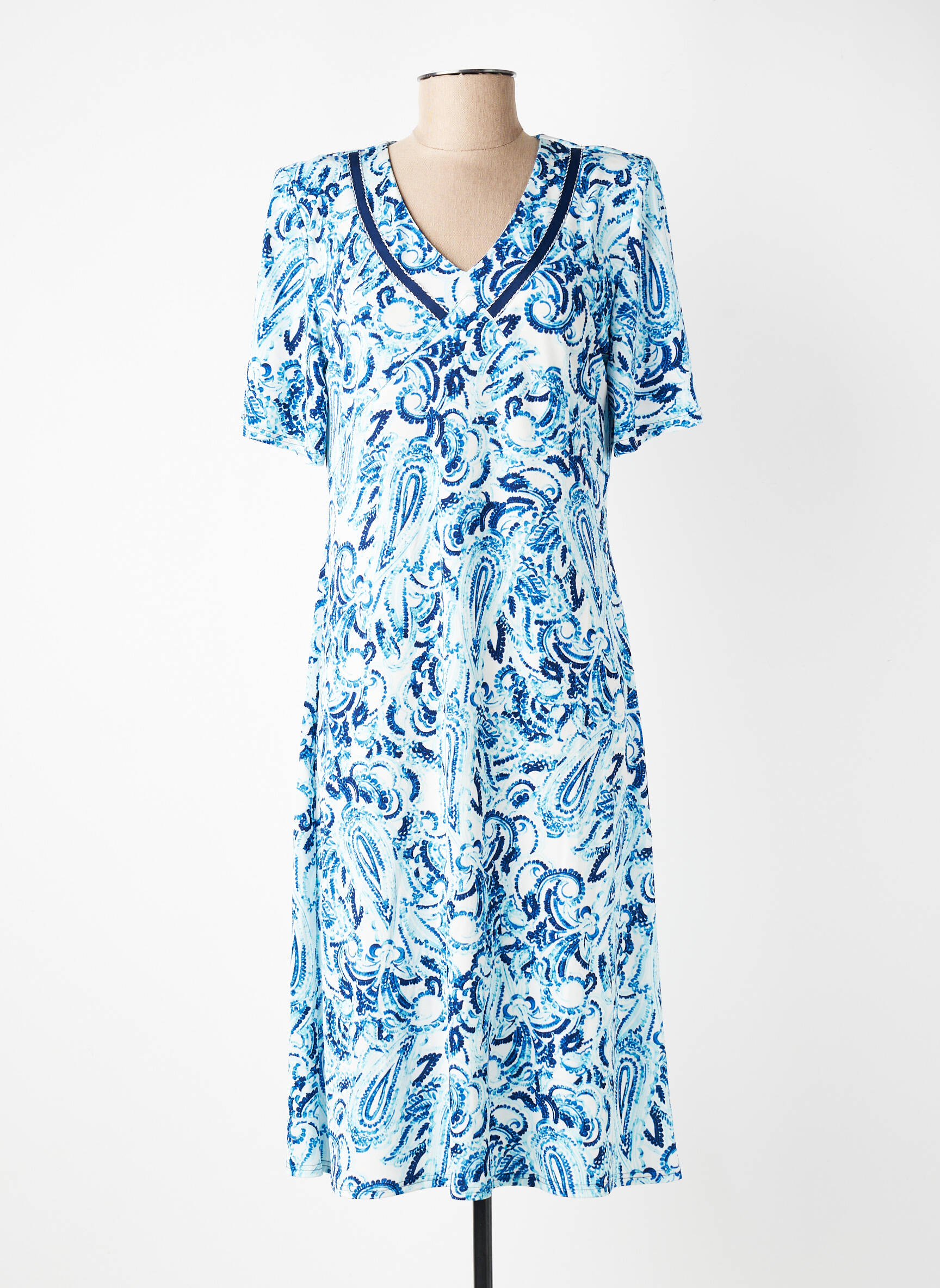 Rochie midi imprimeu fantezie mâneci scurte albastru GEVANA femeie