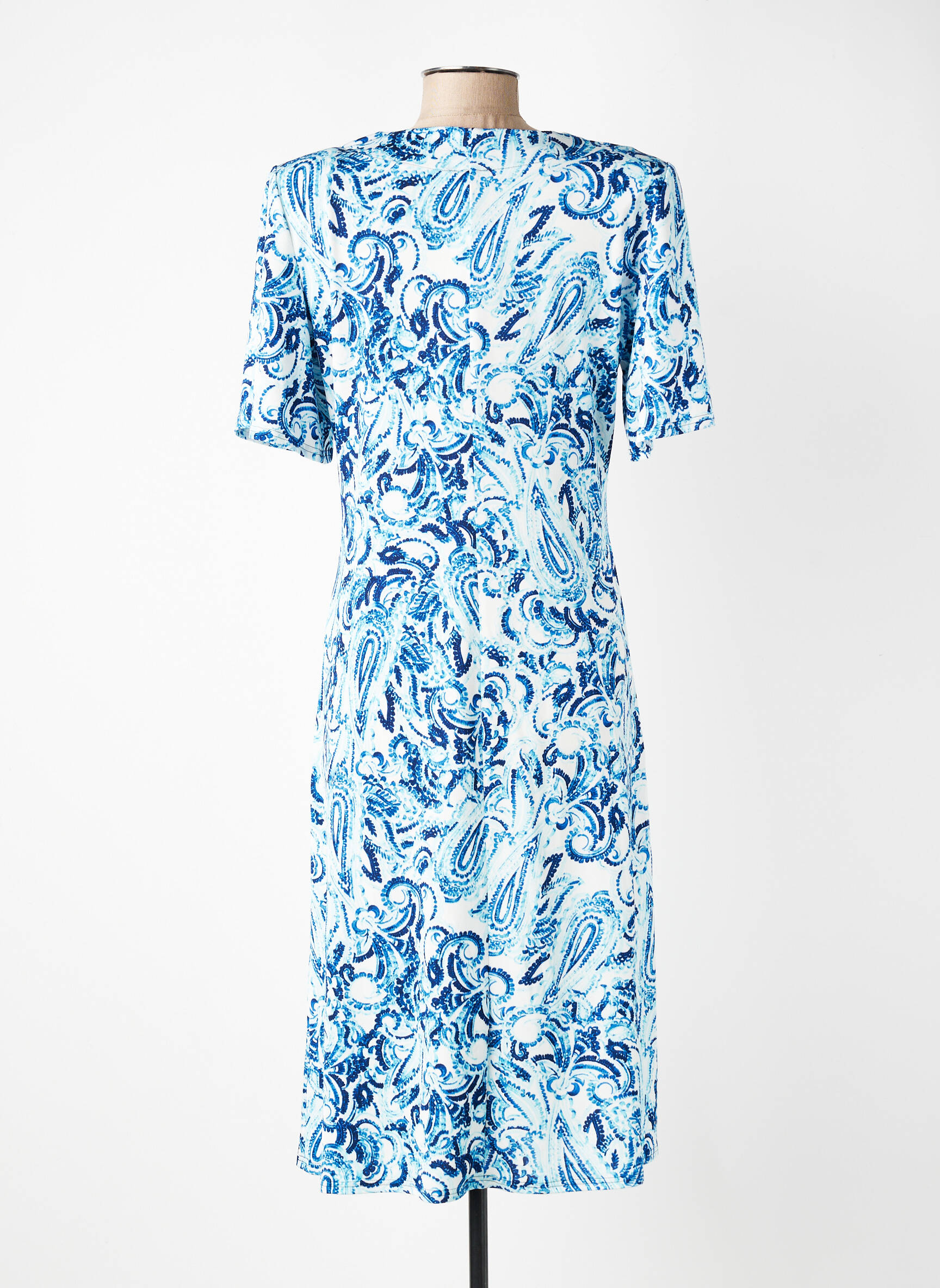 Rochie midi imprimeu fantezie mâneci scurte albastru GEVANA femeie