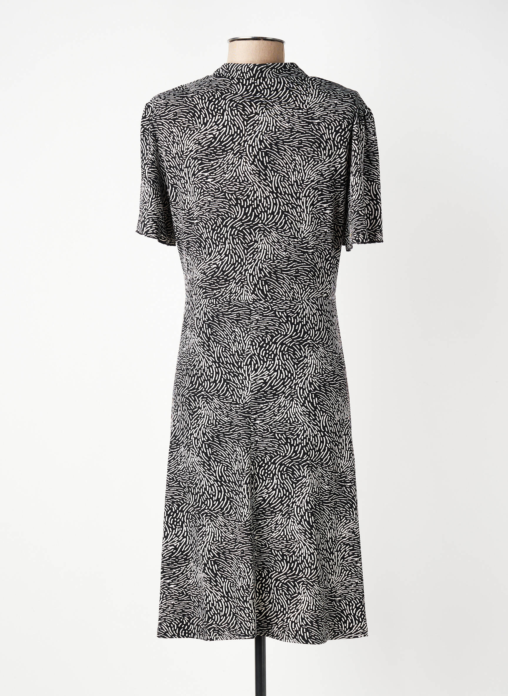 Rochie midi imprimeu fantezie mâneci scurte negru GEVANA femeie