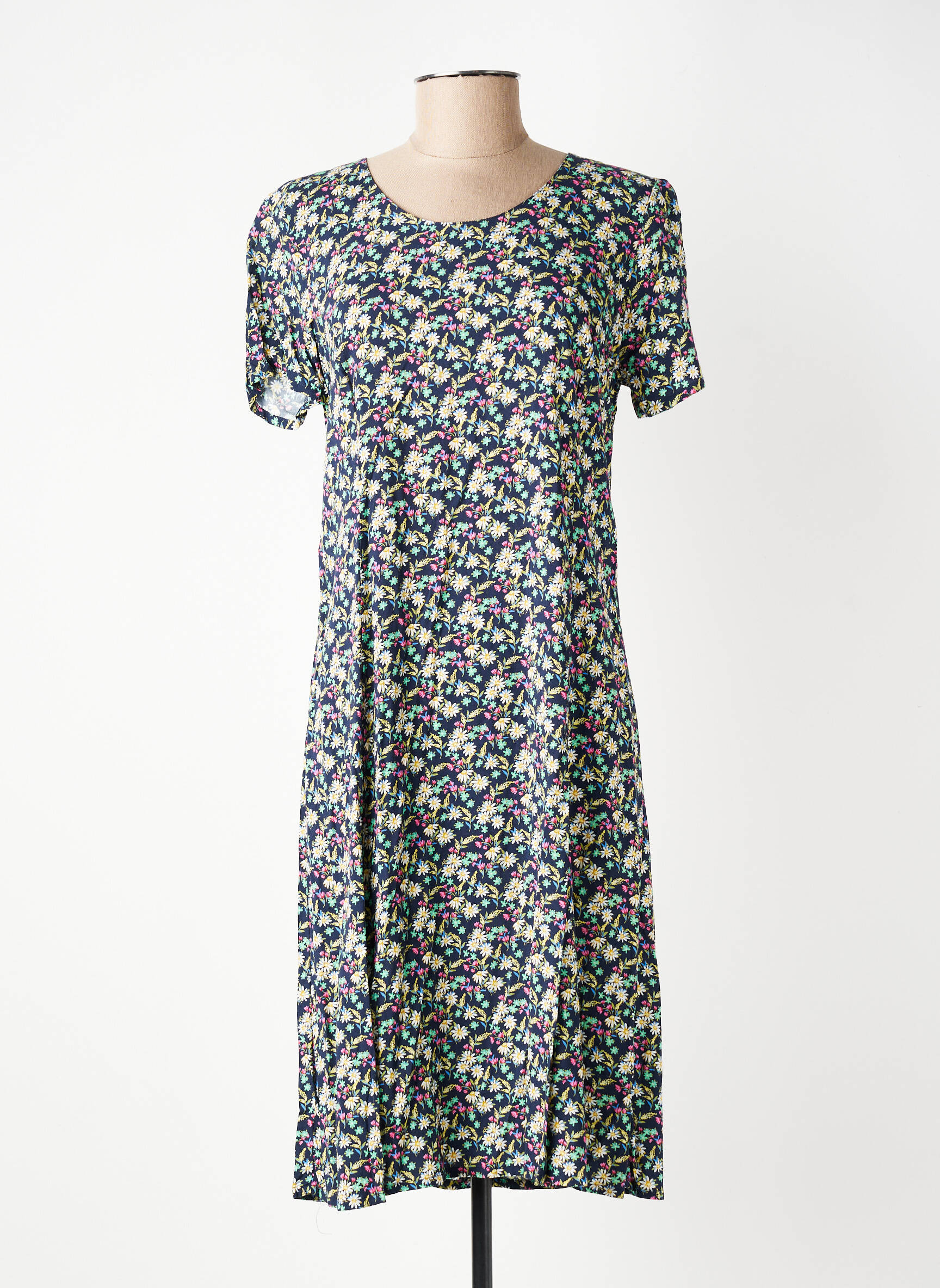 Rochie midi imprimeu floral mâneci scurte albastru GEVANA femeie