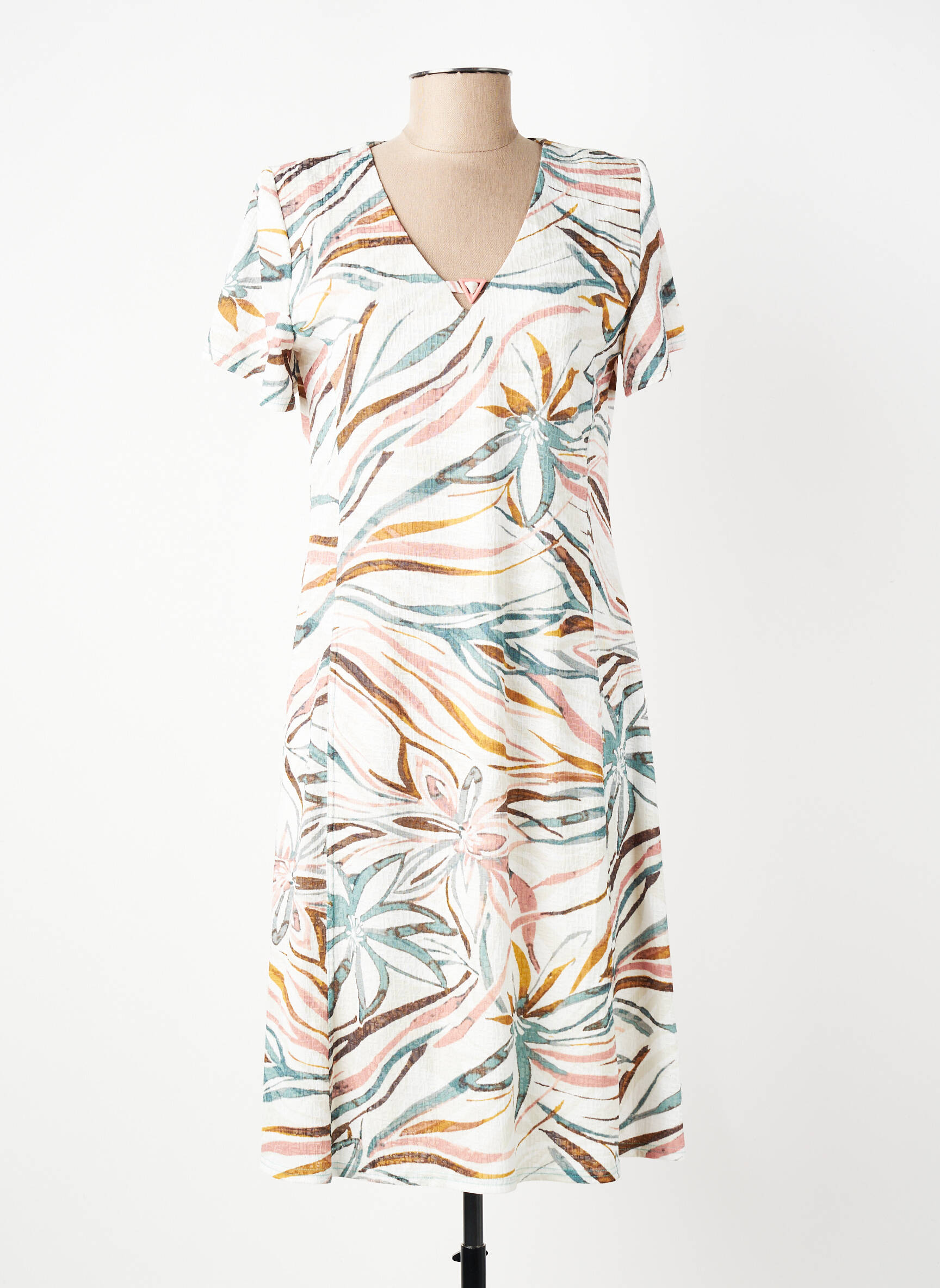 Rochie midi țesătură crep mâneci scurte bej GEVANA femeie