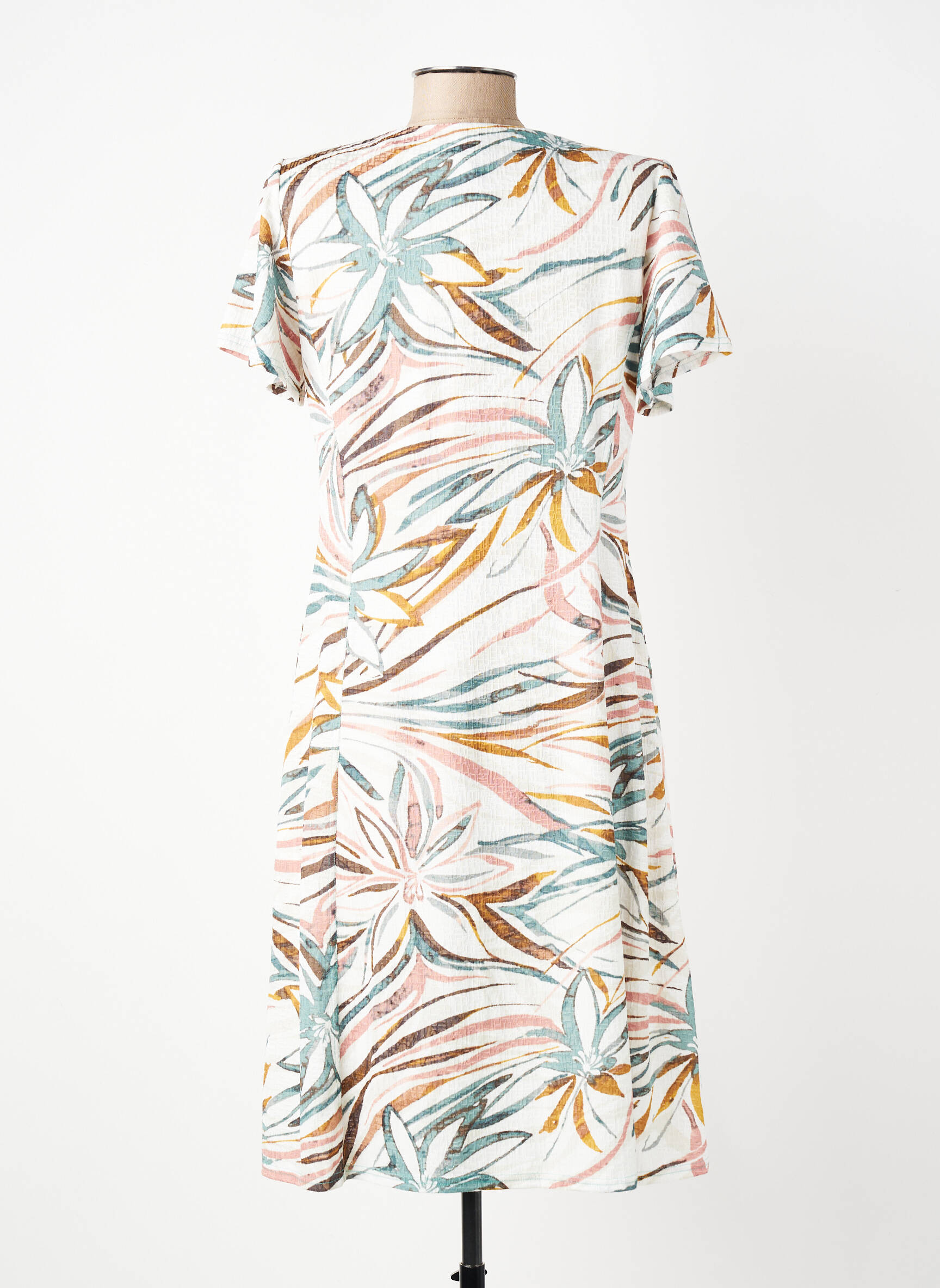 Rochie midi țesătură crep mâneci scurte bej GEVANA femeie