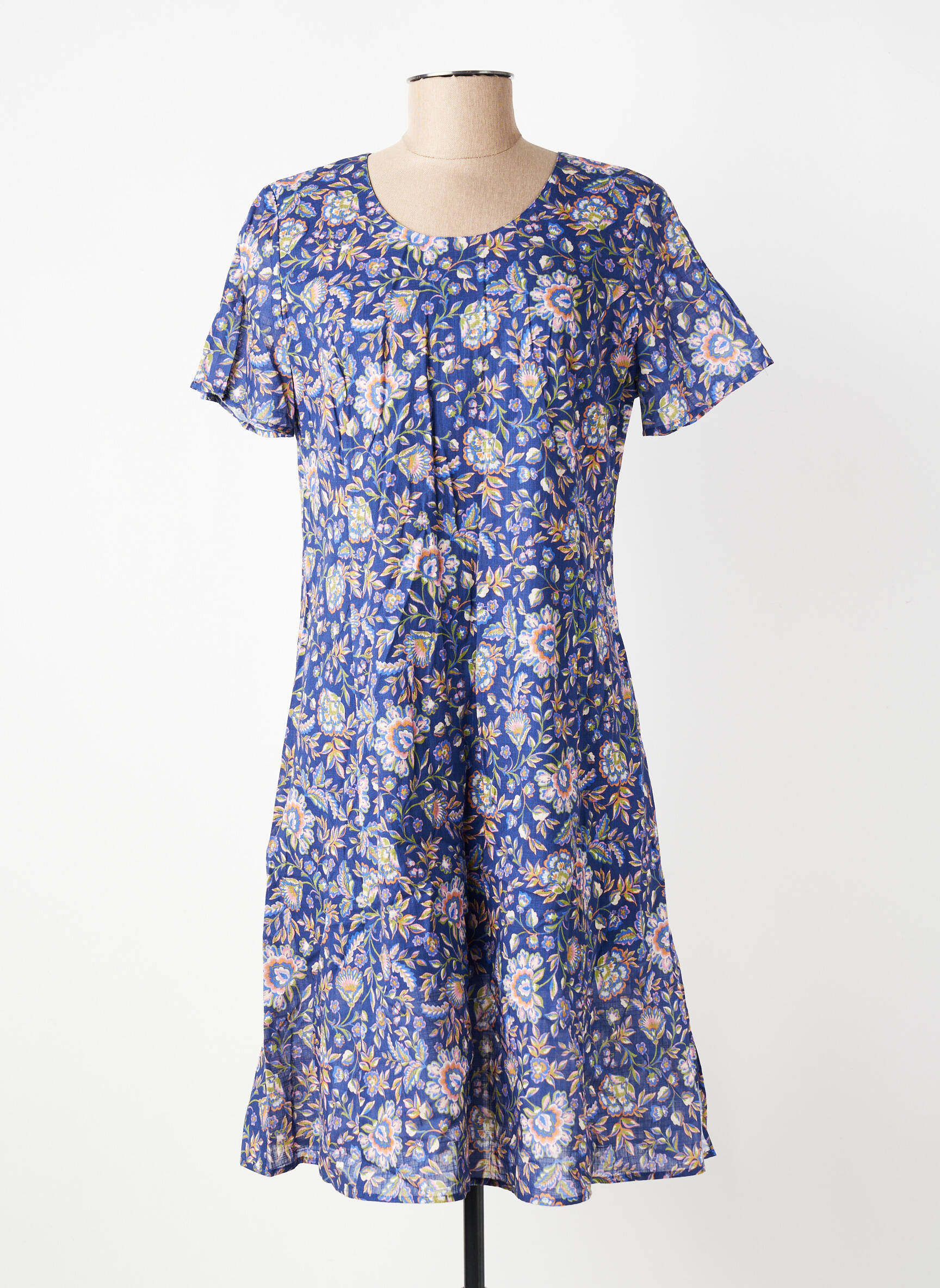 Rochie midi imprimeu floral mâneci scurte albastru GEVANA femeie