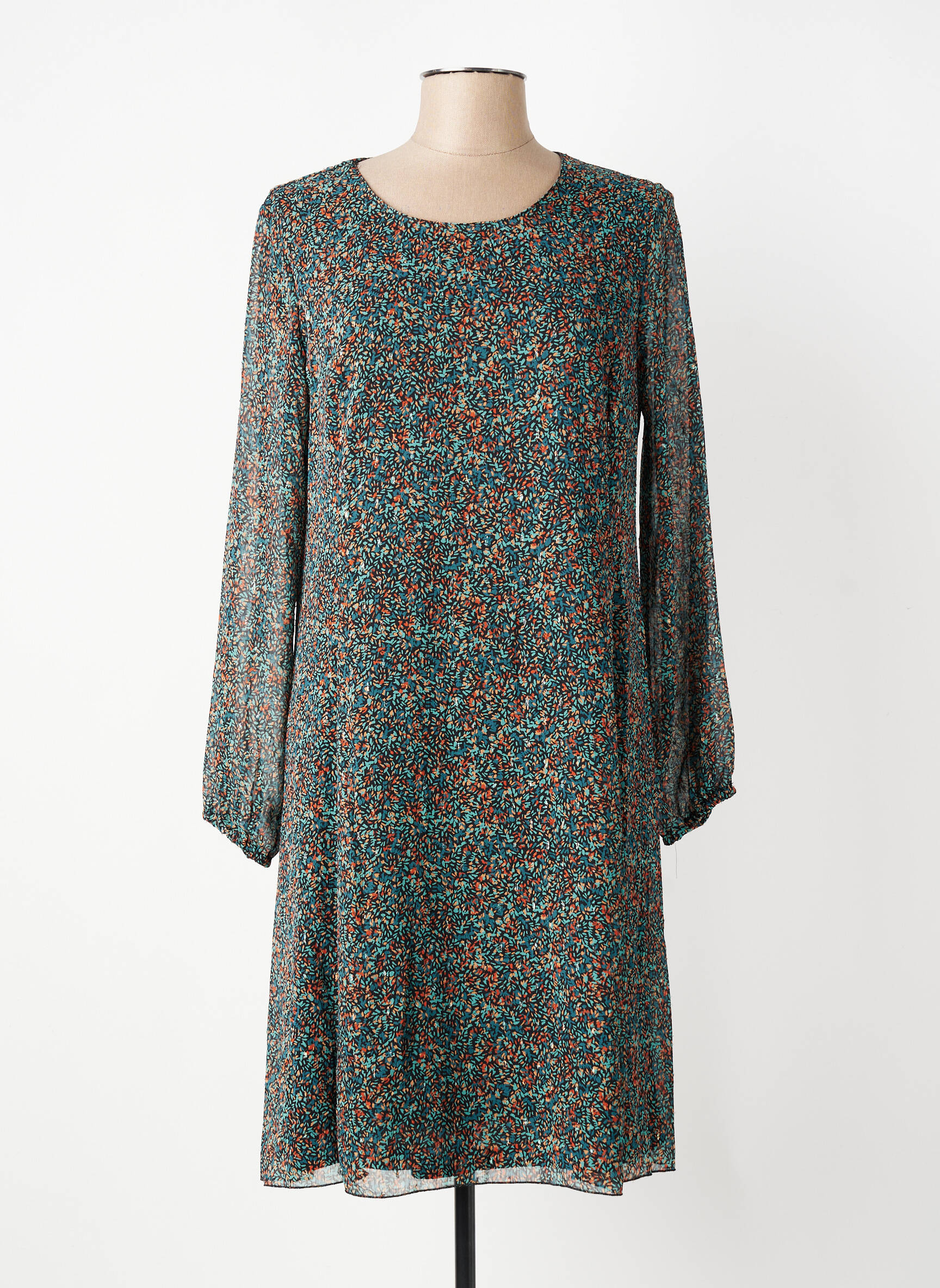Rochie midi croială fluidă mâneci lungi negru GEVANA femeie