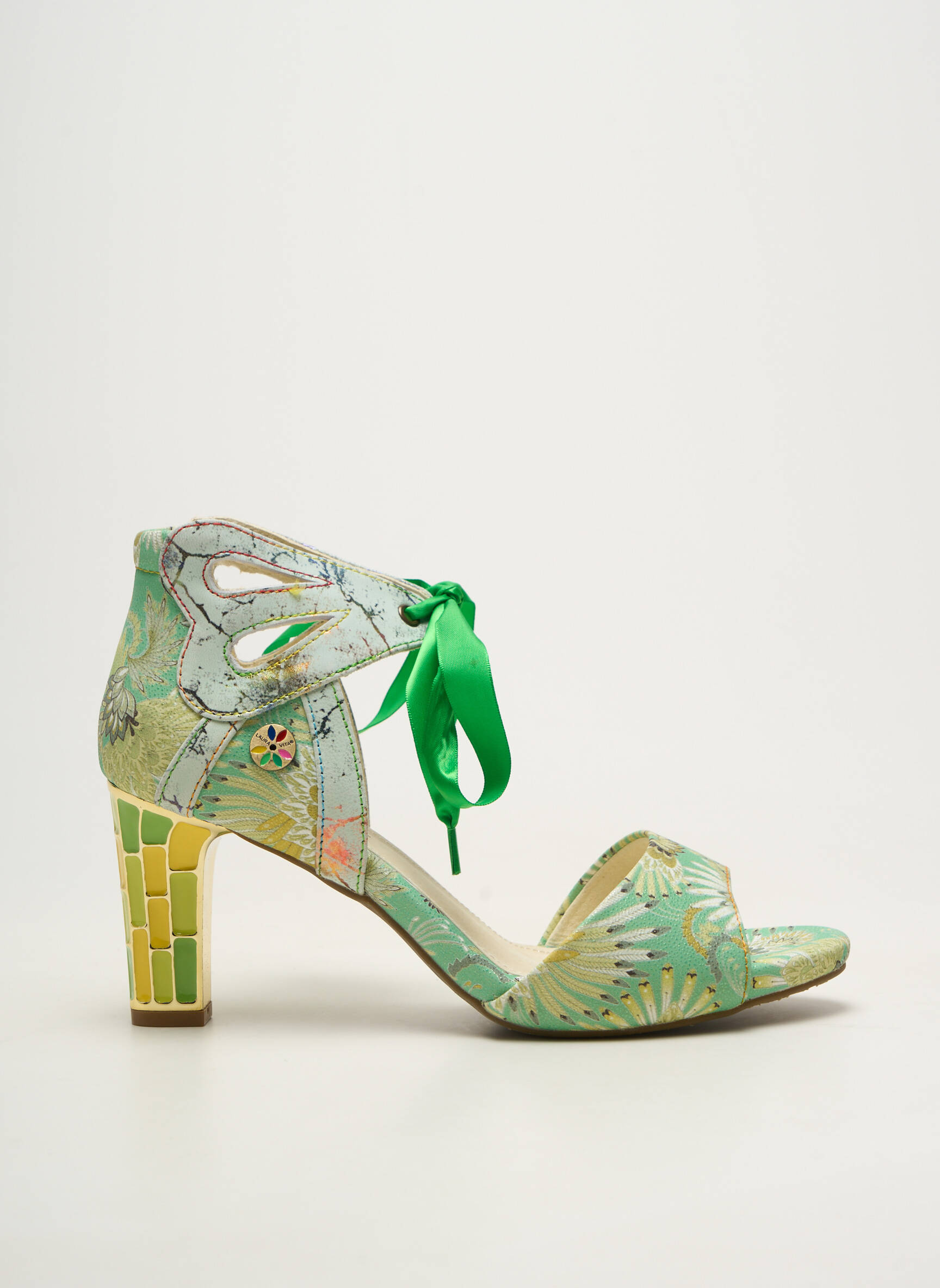 Sandale/pantofi decupați material neted toc de 7 la 9 cm verde LAURA VITA femeie
