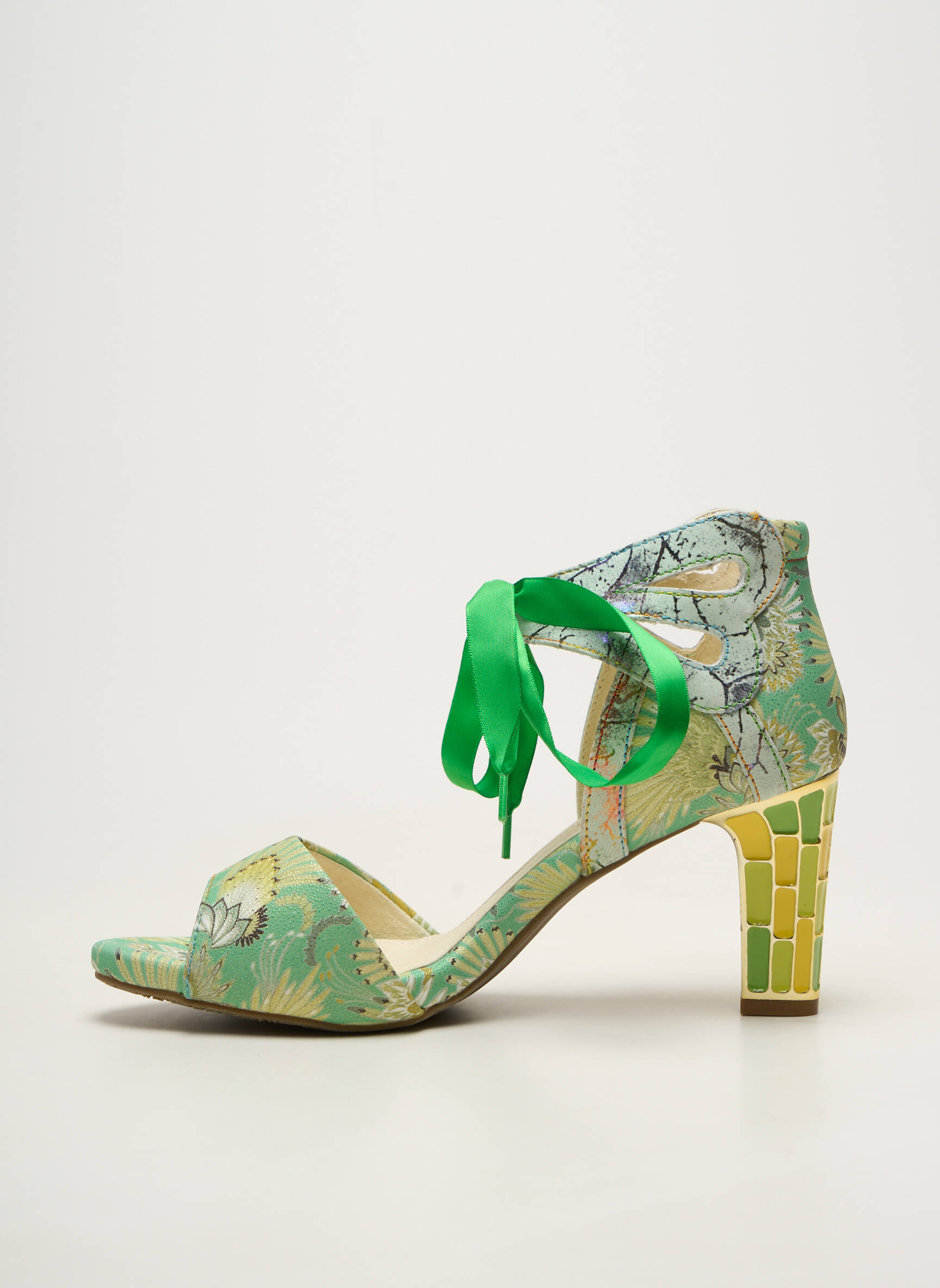 Sandale/pantofi decupați material neted toc de 7 la 9 cm verde LAURA VITA femeie