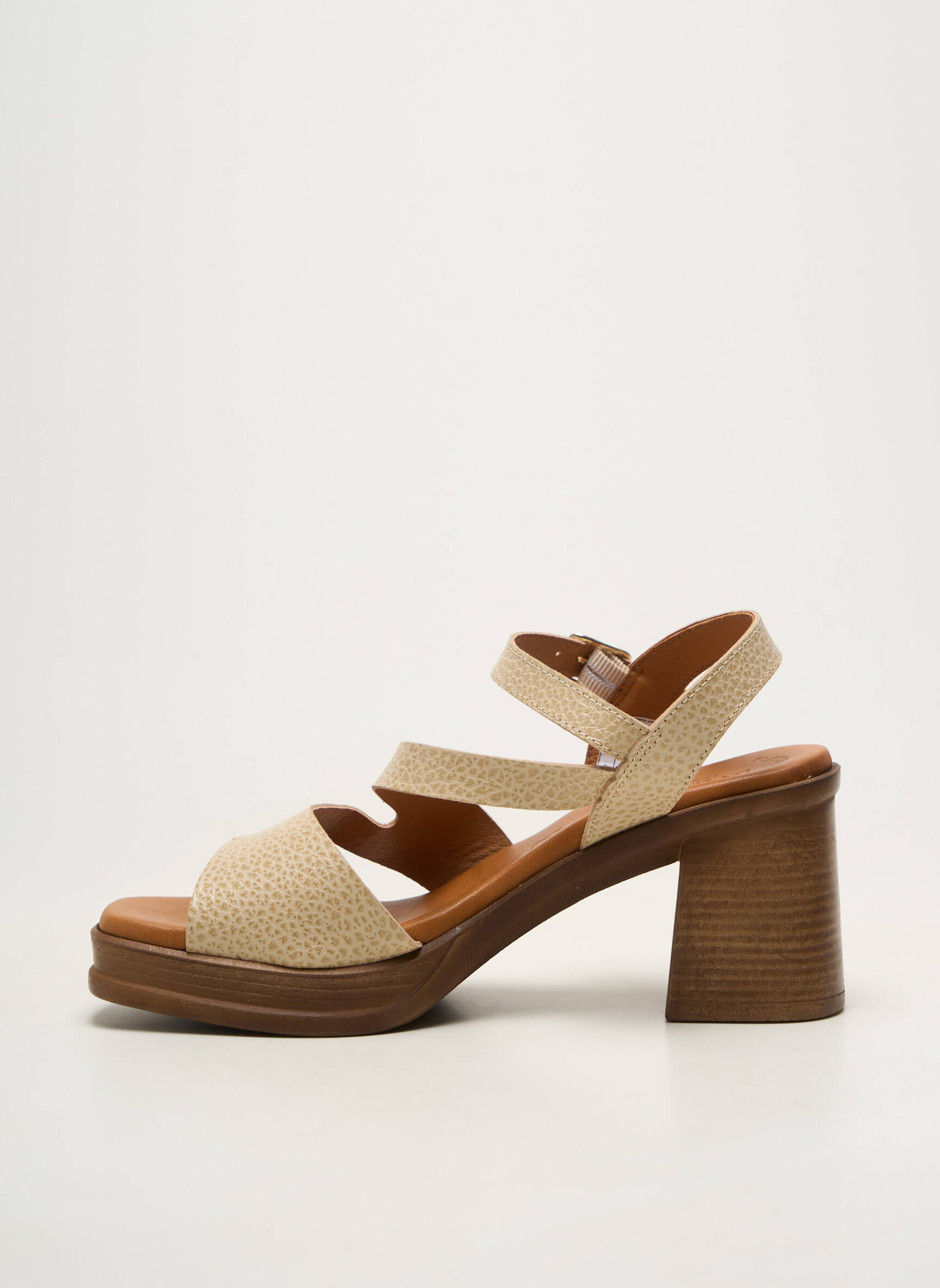 Sandale/pantofi decupați material neted toc de 7 la 9 cm bej EVA FRUTOS femeie