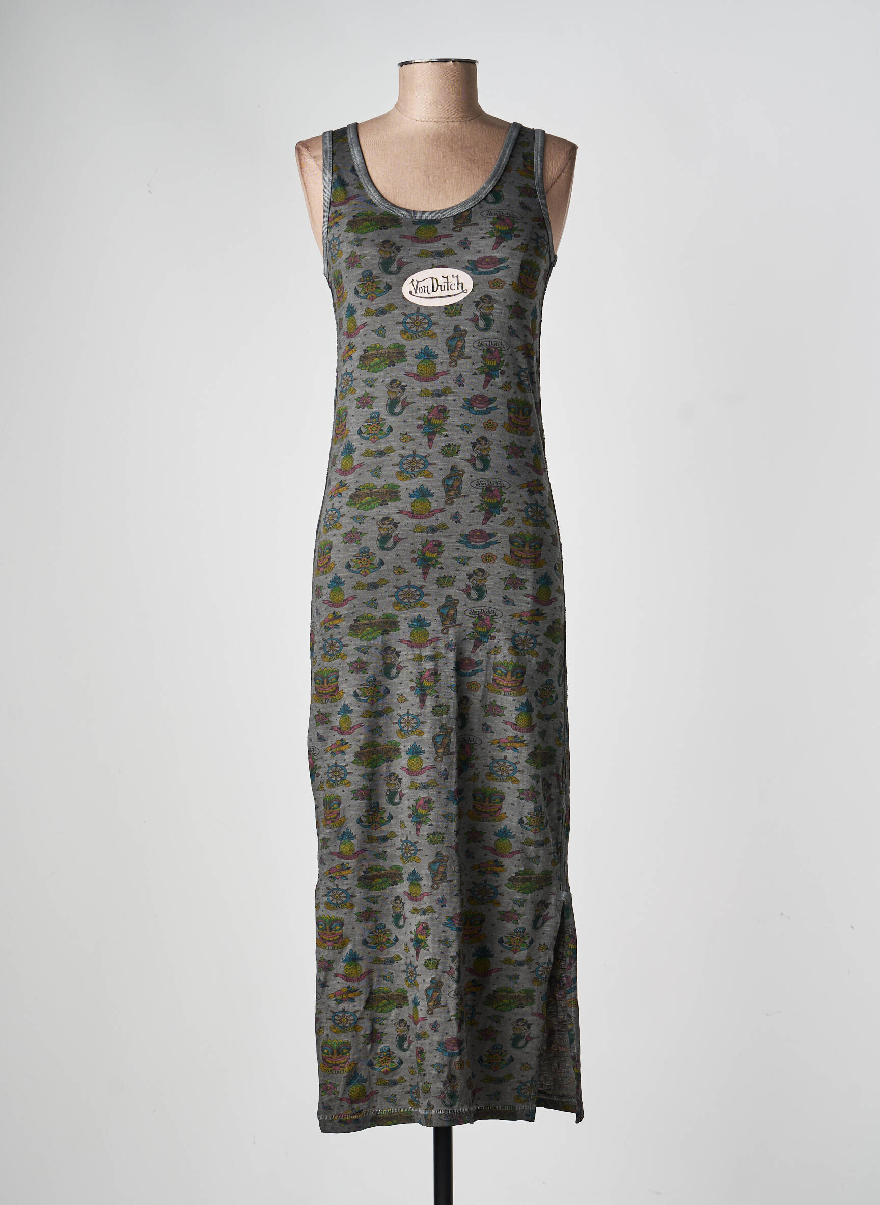 Rochie lungă imprimeu fantezie fără mâneci gri VON DUTCH femeie