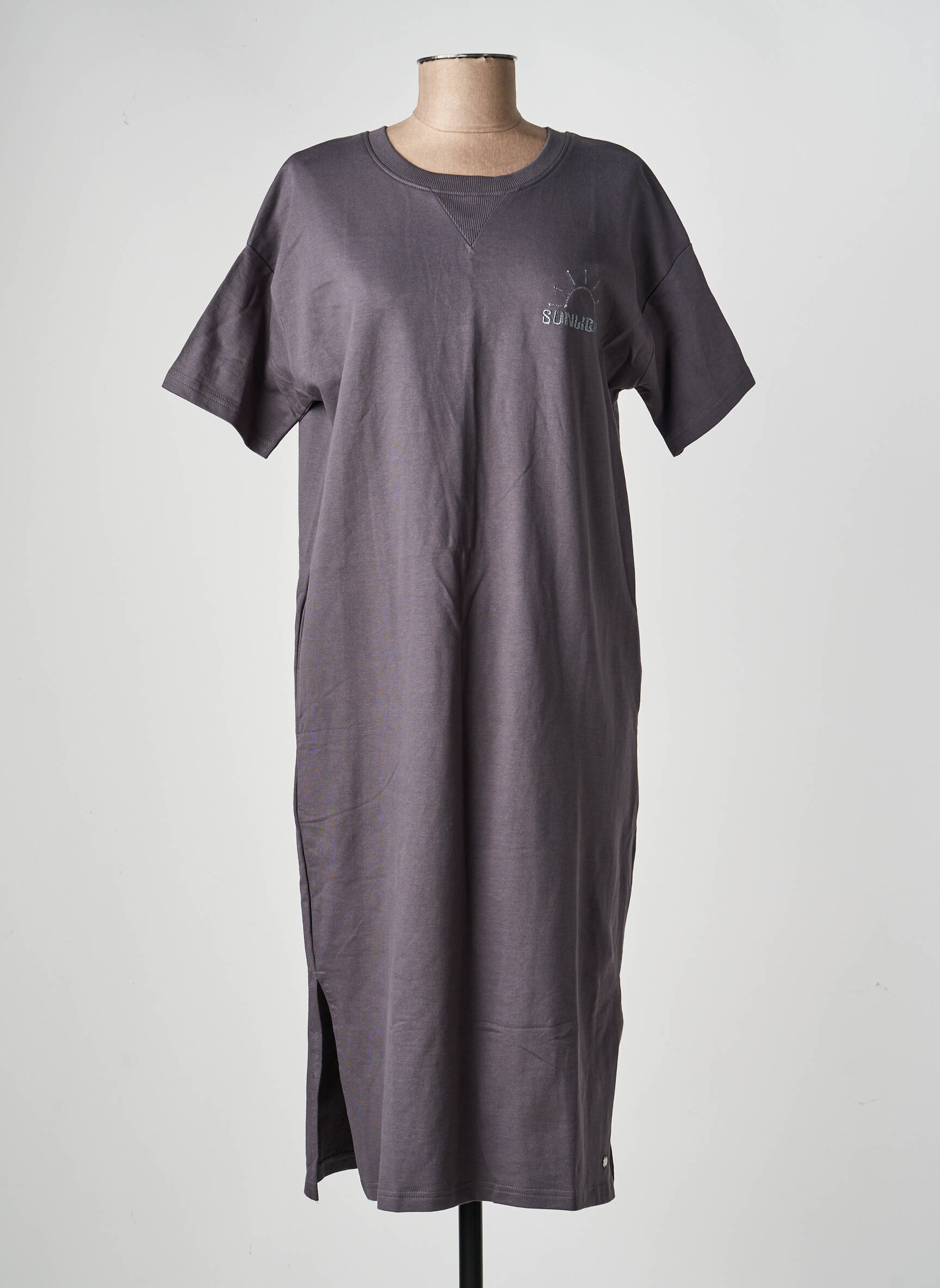 Rochie midi mâneci scurte mâneci scurte gri DEELUXE femeie