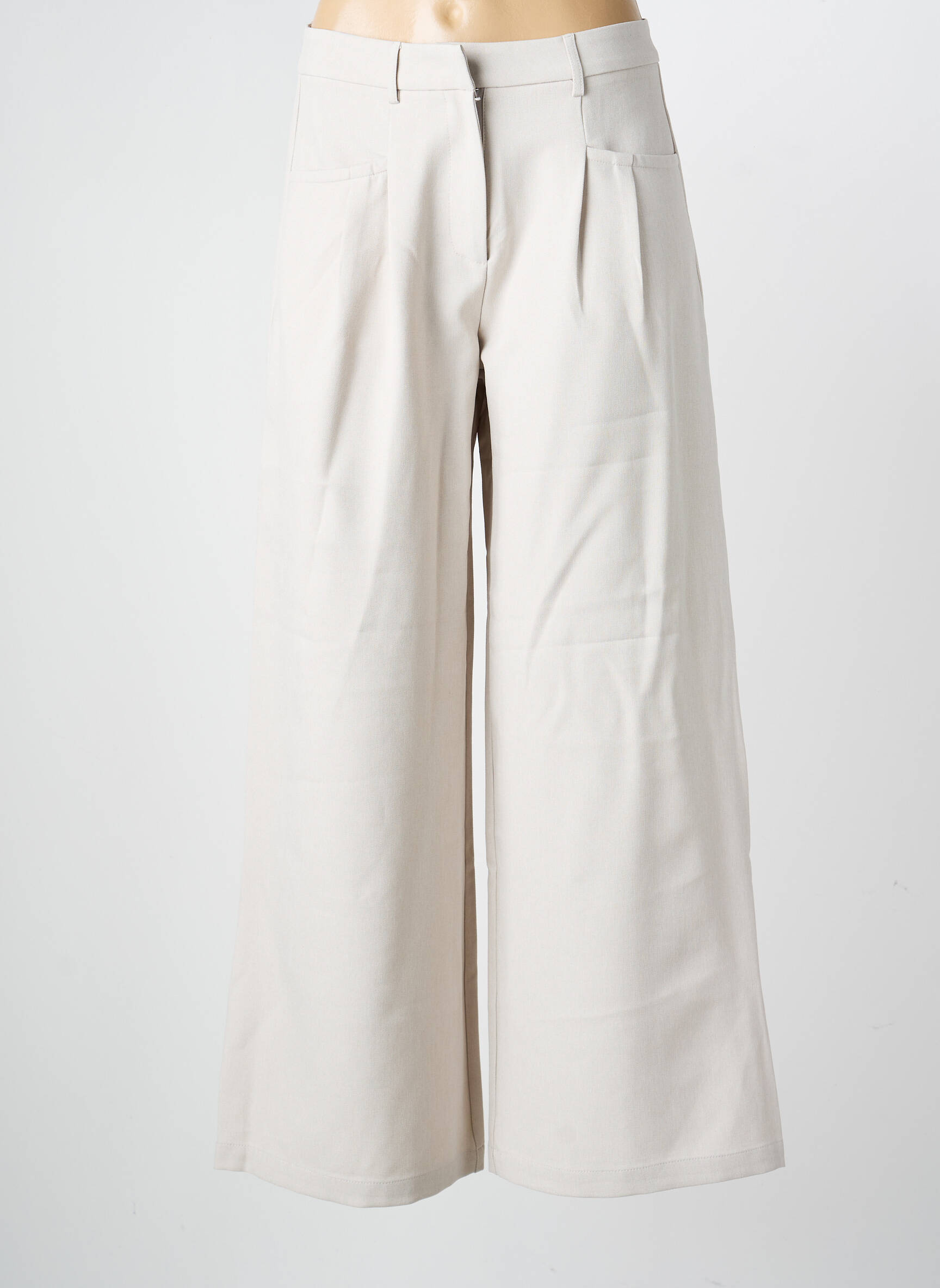 Pantalon larg țesătură crep talie înaltă gri NEKANE femeie