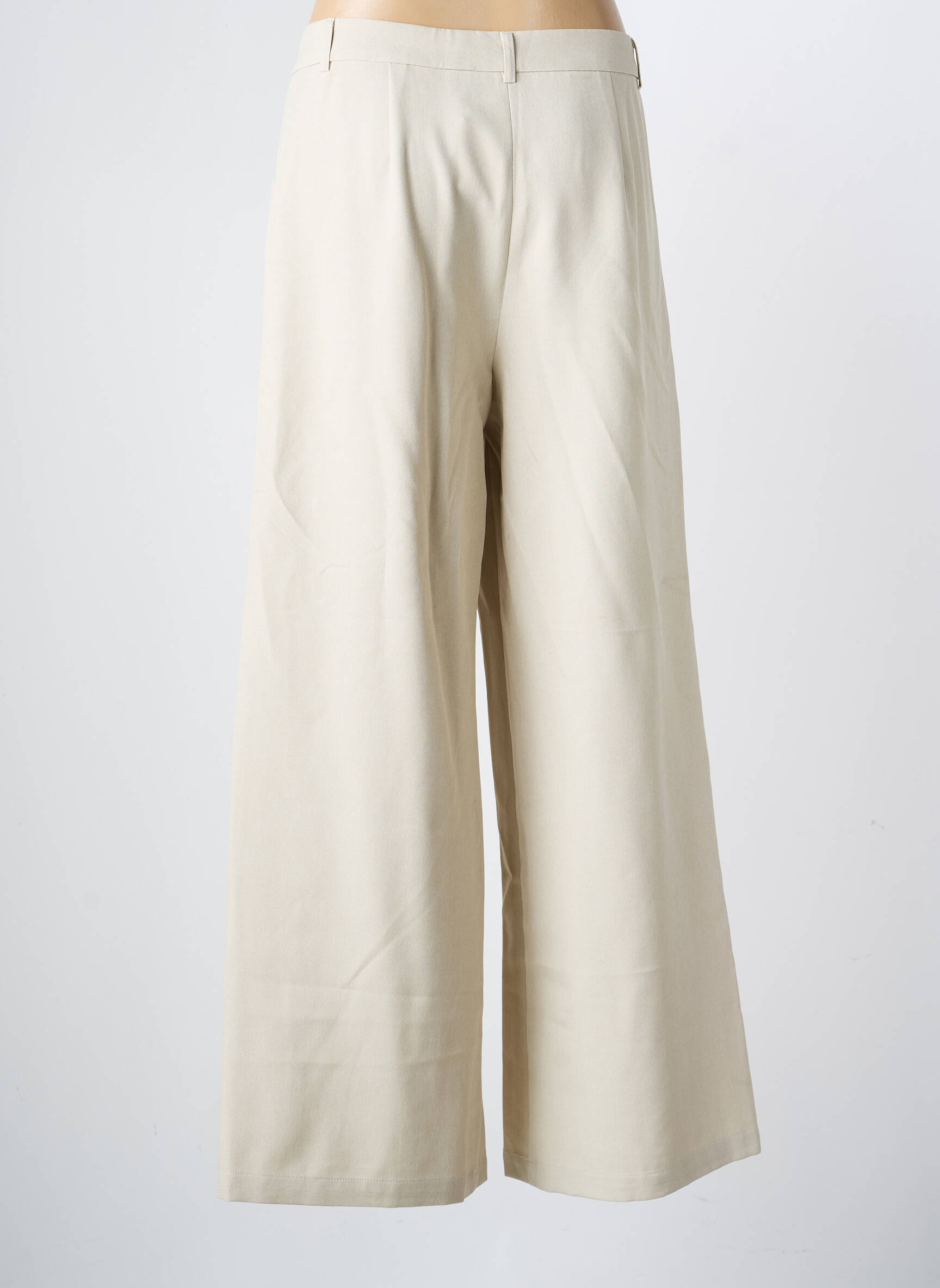 Pantalon larg țesătură crep talie înaltă bej NEKANE femeie