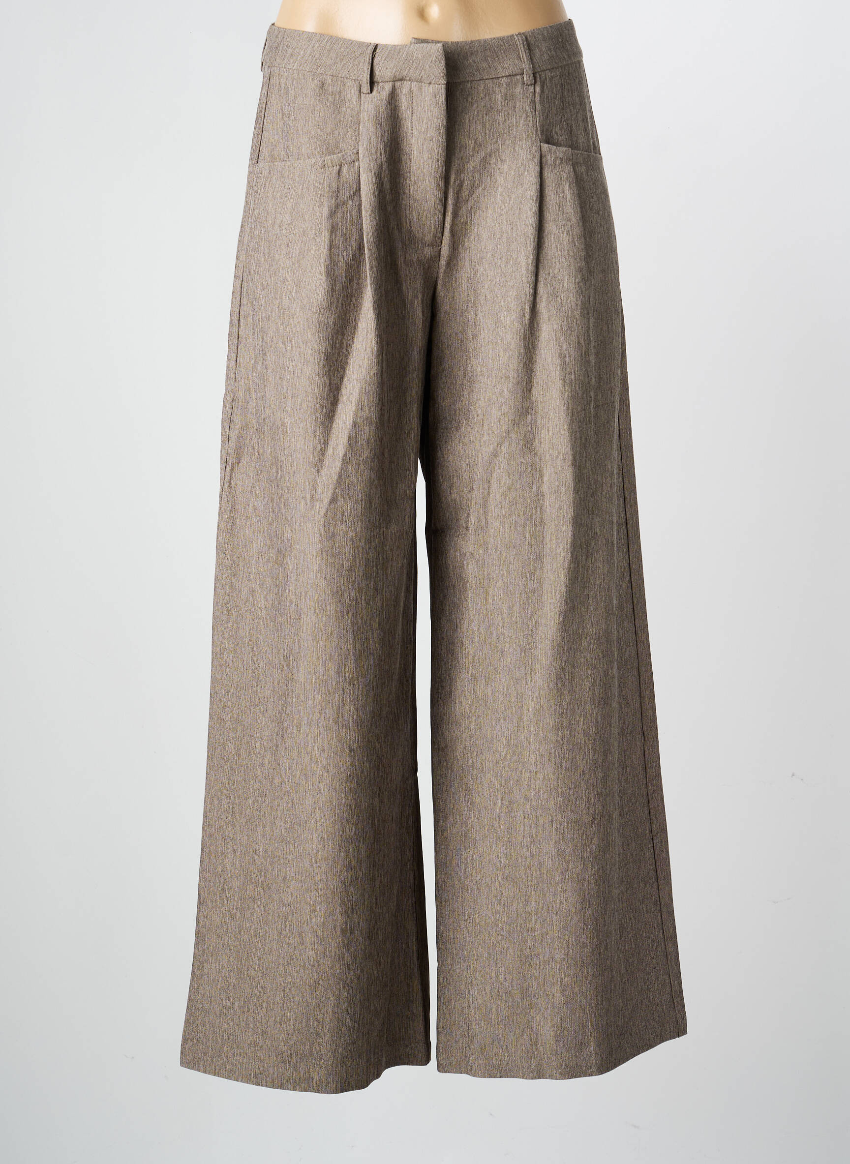 Pantalon larg talie cu cleme talie înaltă maro NEKANE femeie