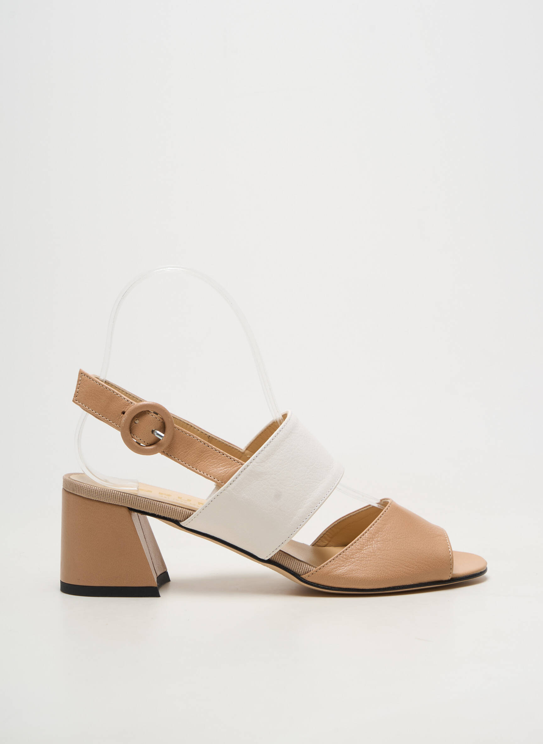 Sandale/pantofi decupați material neted toc de 4 la 6 cm bej BRUNATE femeie