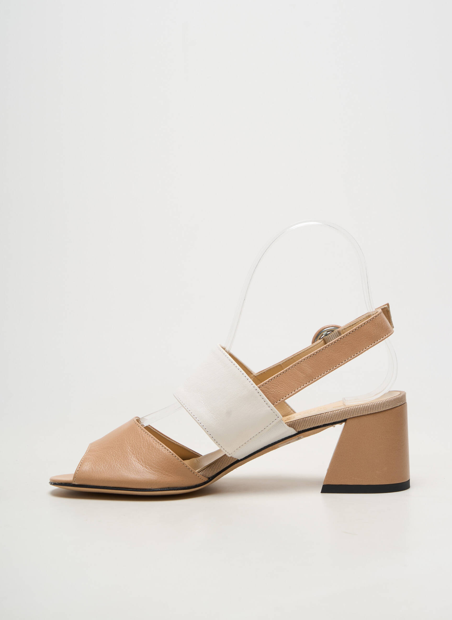 Sandale/pantofi decupați material neted toc de 4 la 6 cm bej BRUNATE femeie