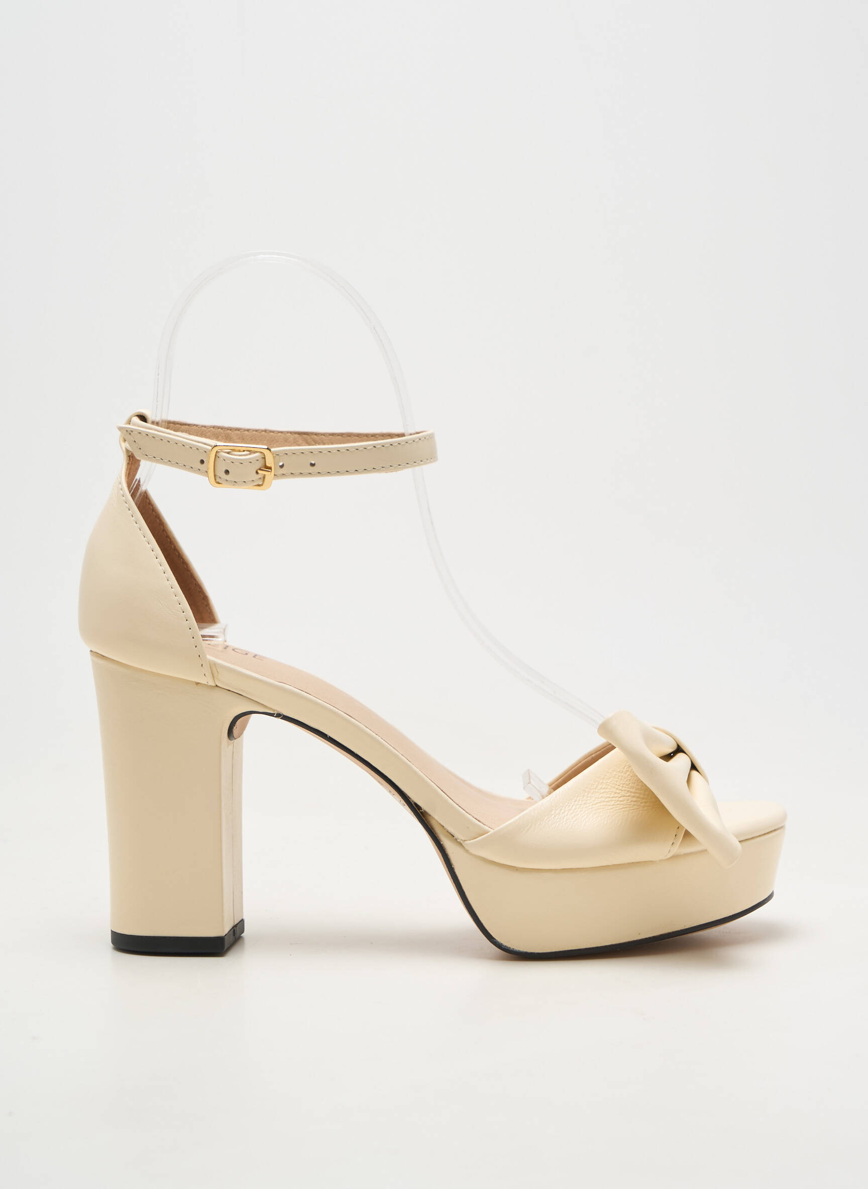Sandale/pantofi decupați material neted toc de 7 la 9 cm bej GREIGE femeie