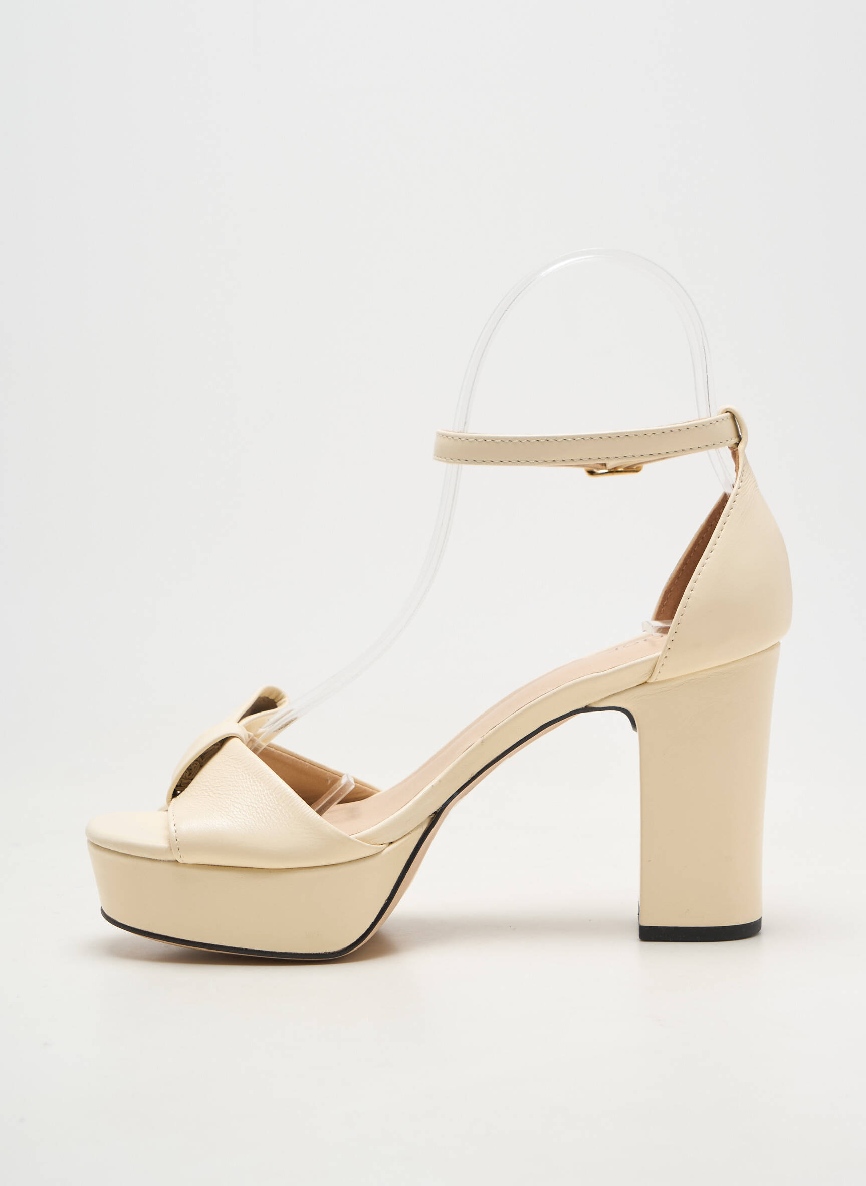 Sandale/pantofi decupați material neted toc de 7 la 9 cm bej GREIGE femeie