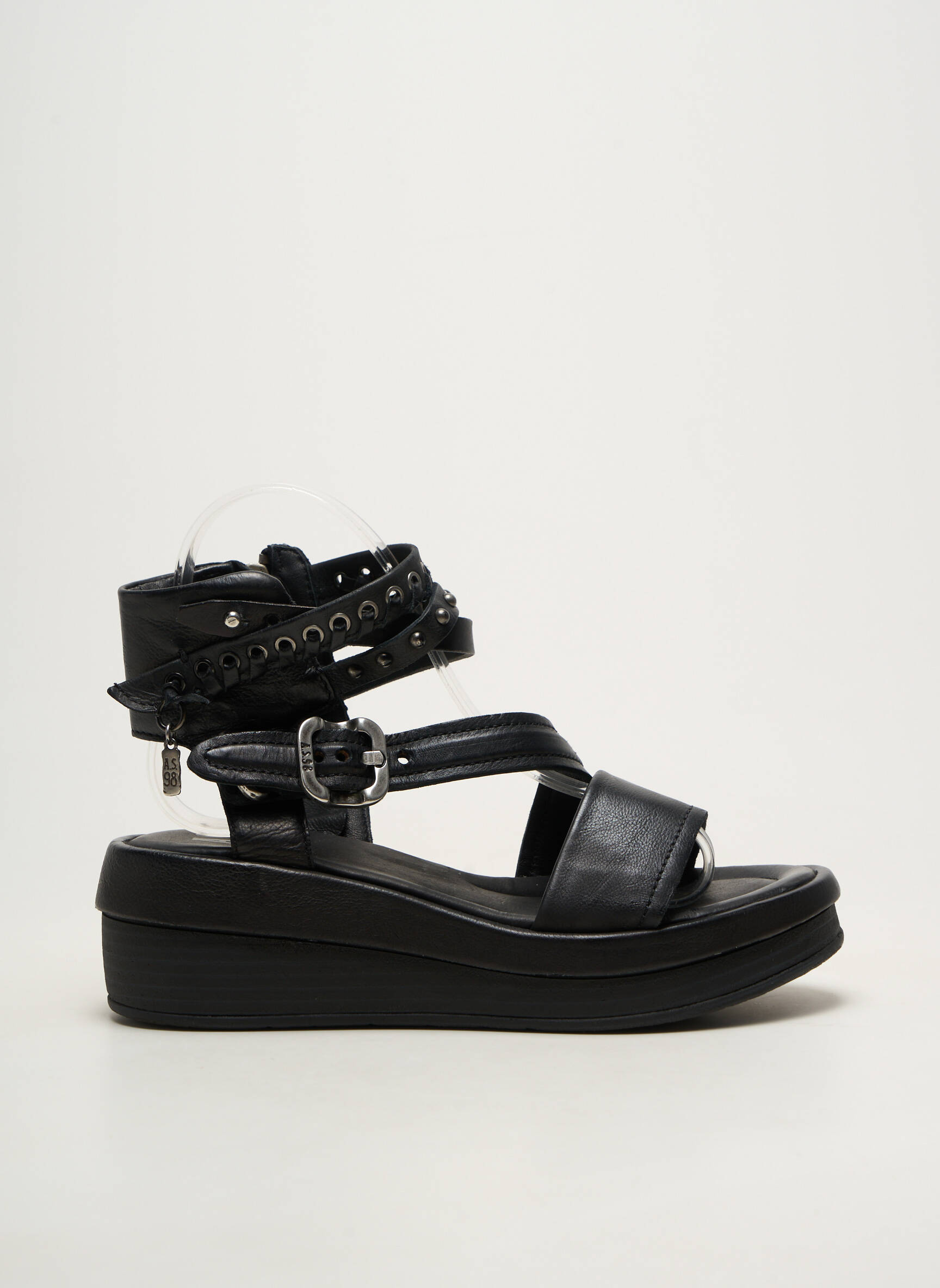 Sandale/pantofi decupați material neted toc de 4 la 6 cm negru A.S.98 femeie