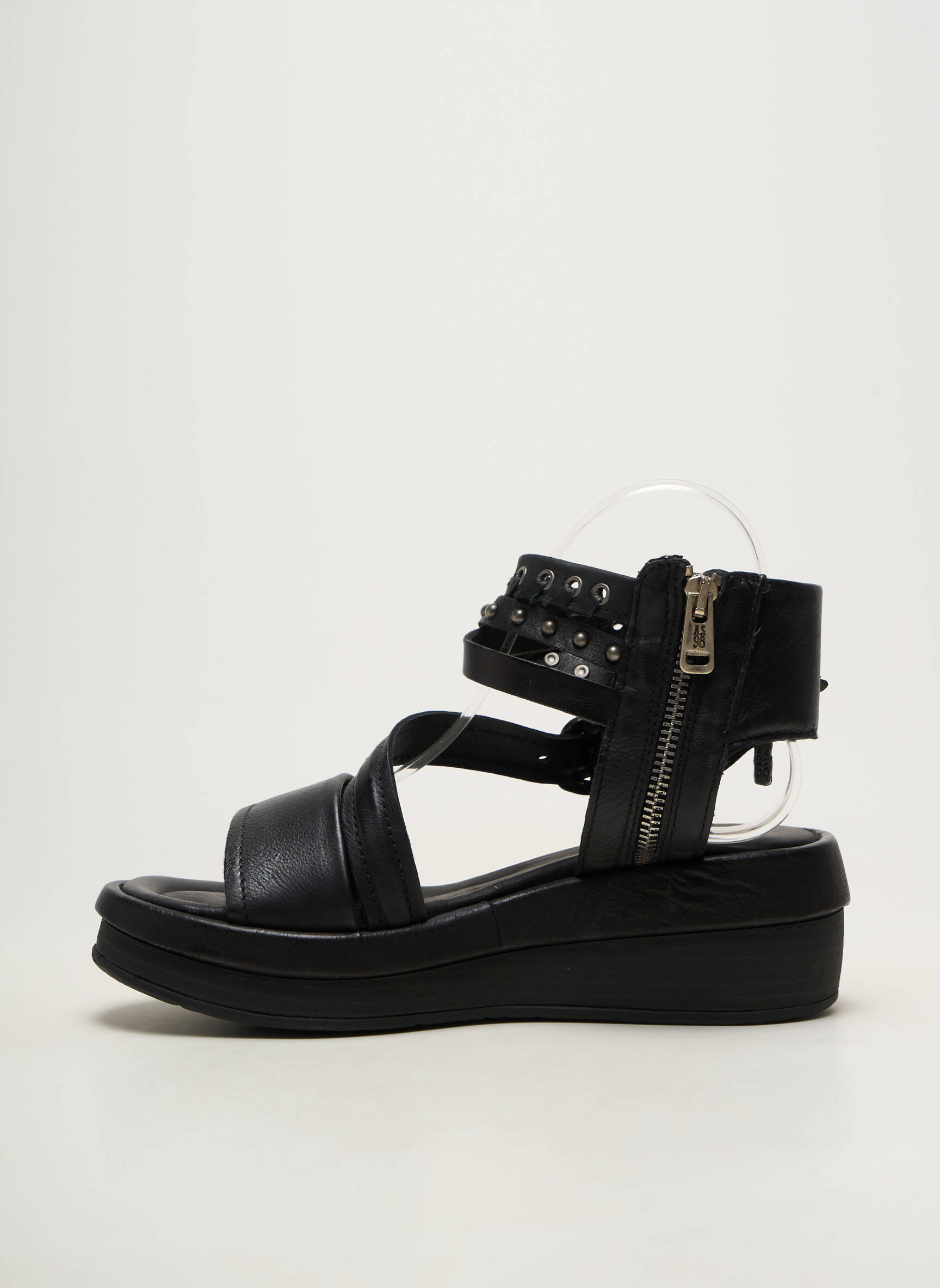 Sandale/pantofi decupați material neted toc de 4 la 6 cm negru A.S.98 femeie