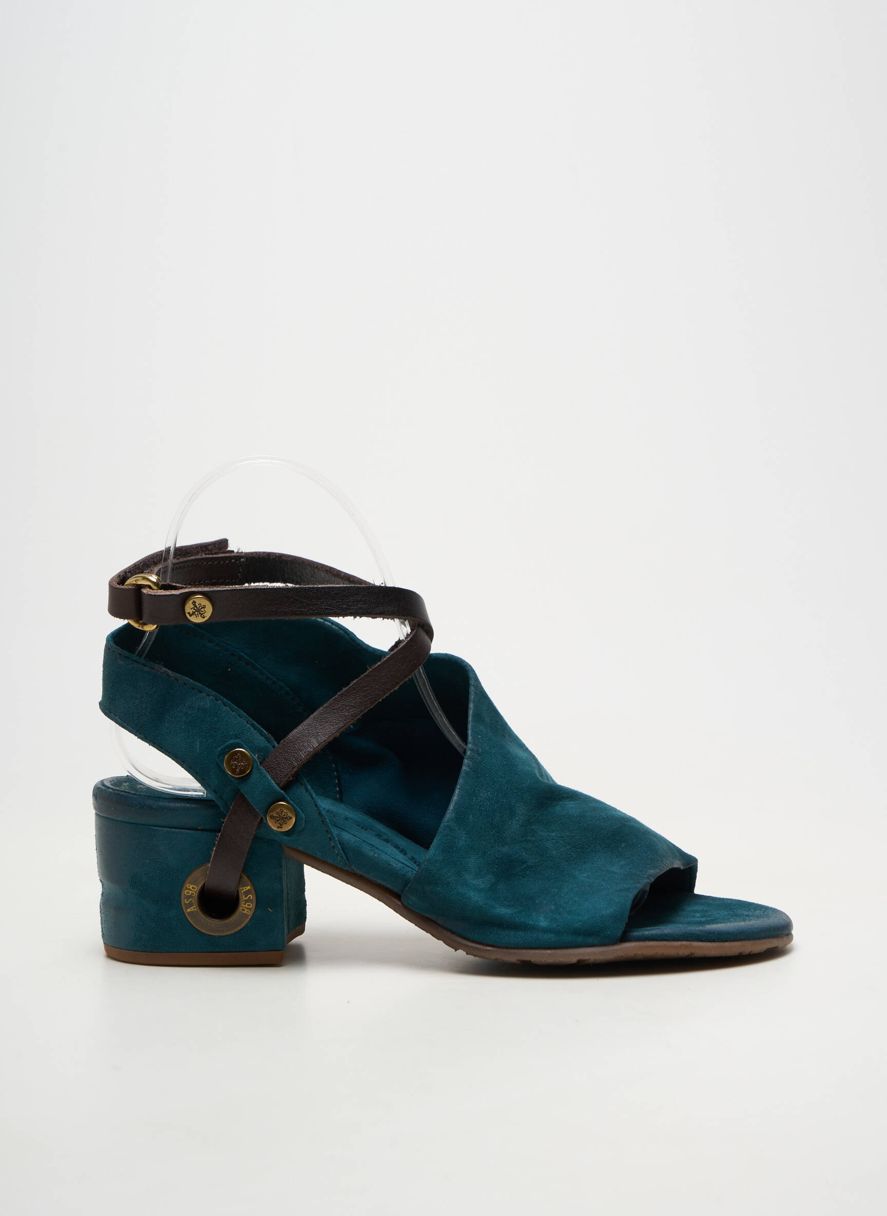 Sandale/pantofi decupați material neted toc de 4 la 6 cm albastru A.S.98 femeie