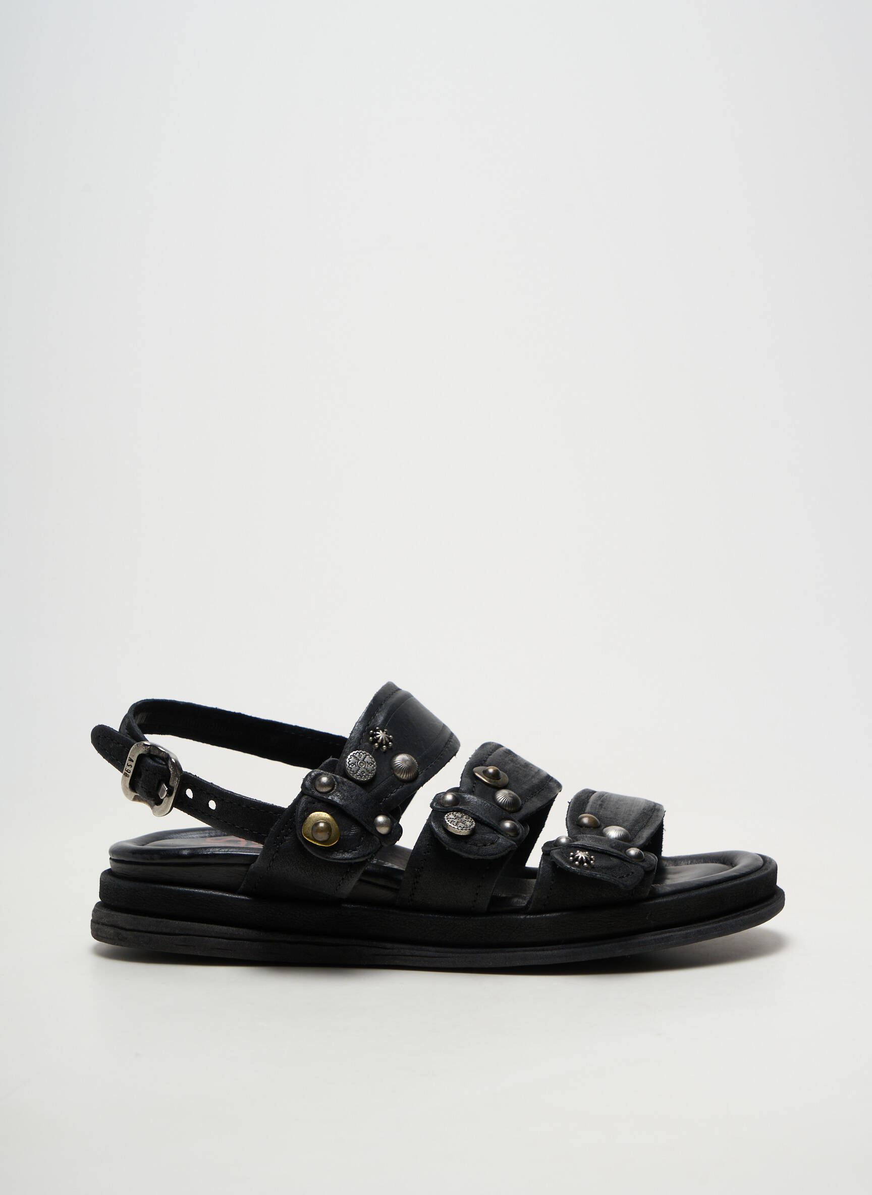 Sandale/pantofi decupați material neted toc plat până la 3 cm negru A.S.98 femeie