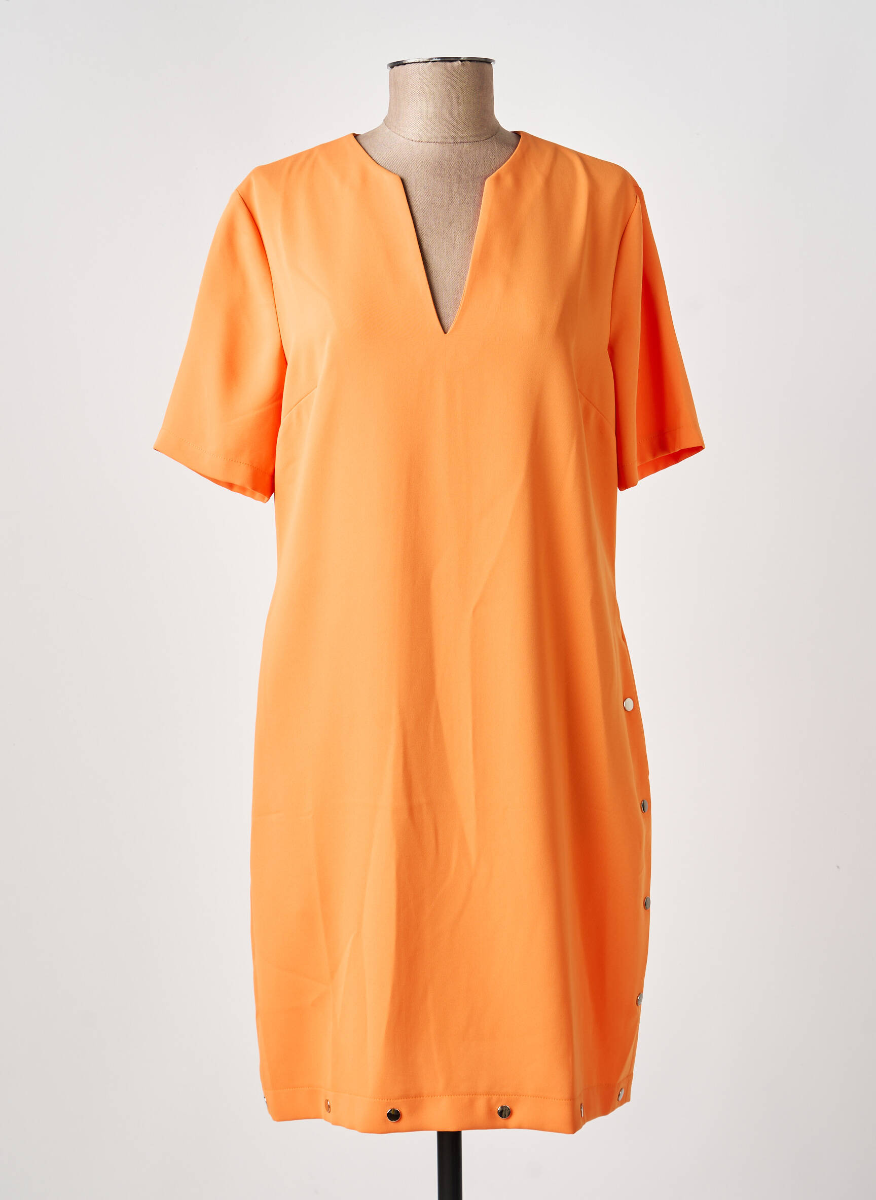 Rochie midi țesătură crep mâneci scurte portocalie EVA KAYAN femeie