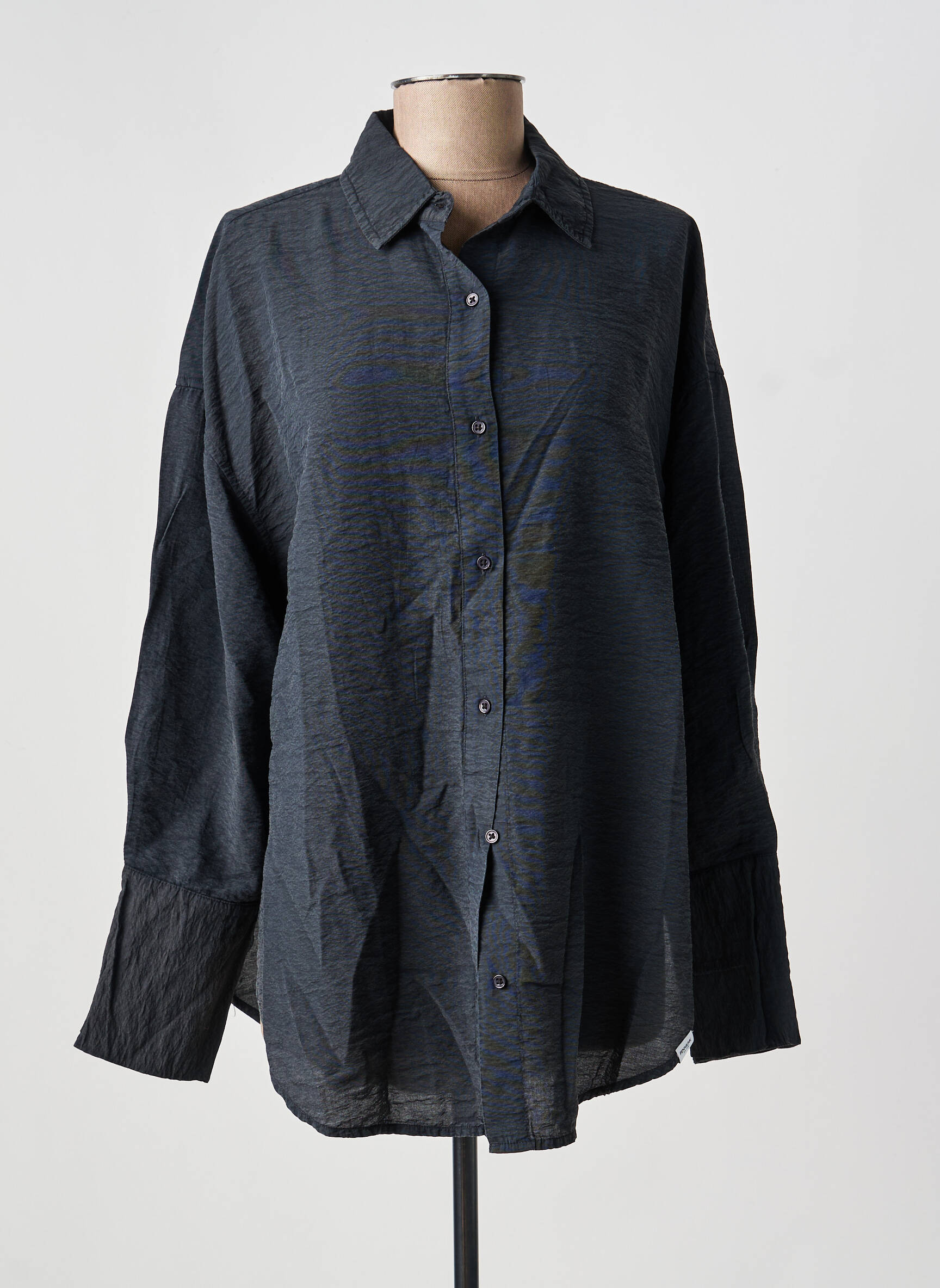 Cămașă țesătură crep mâneci lungi gri PENN & INK N.Y femeie