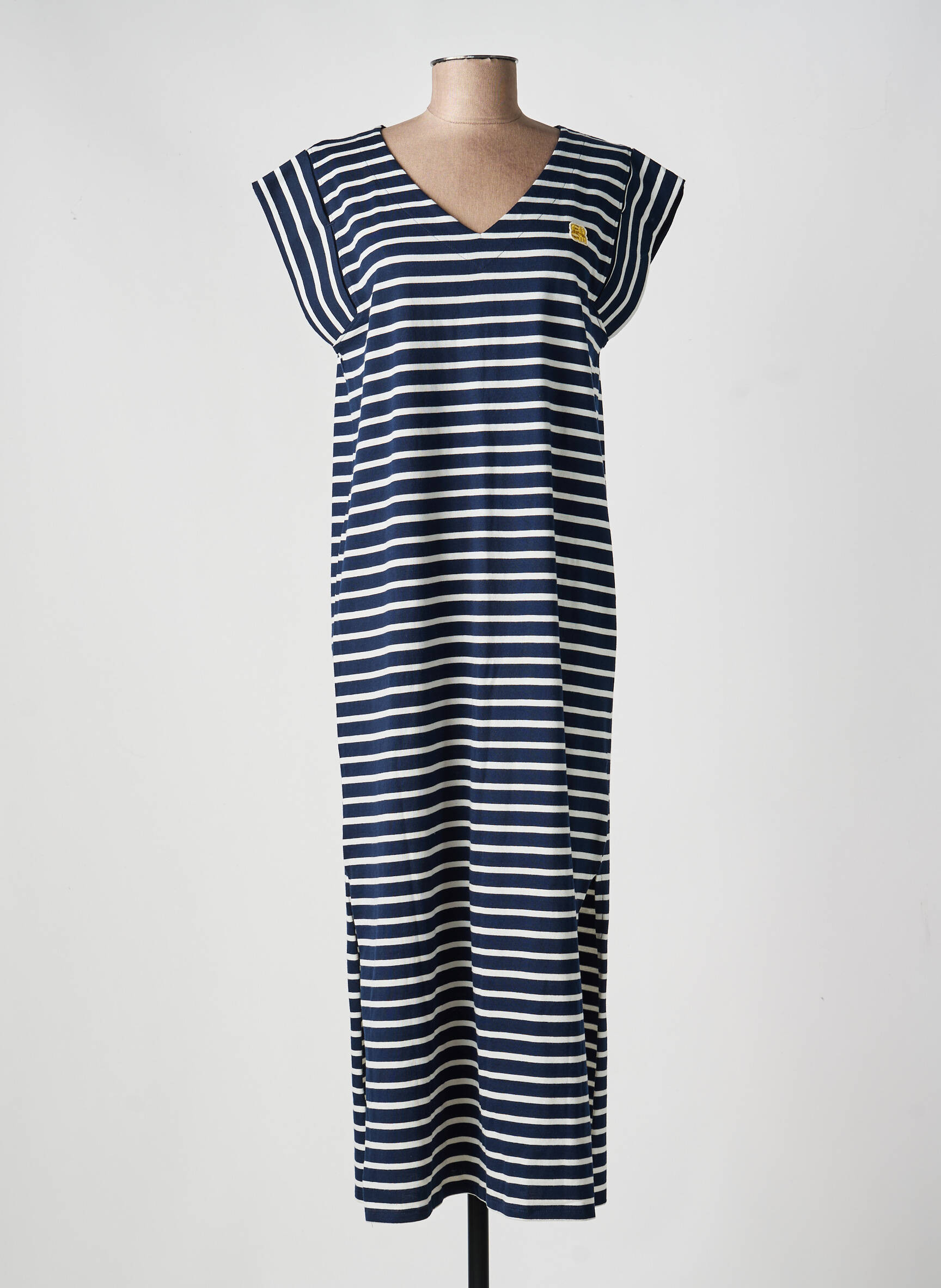 Rochie lungă mâneci scurte mâneci scurte albastru ELLE EST OU LA MER femeie